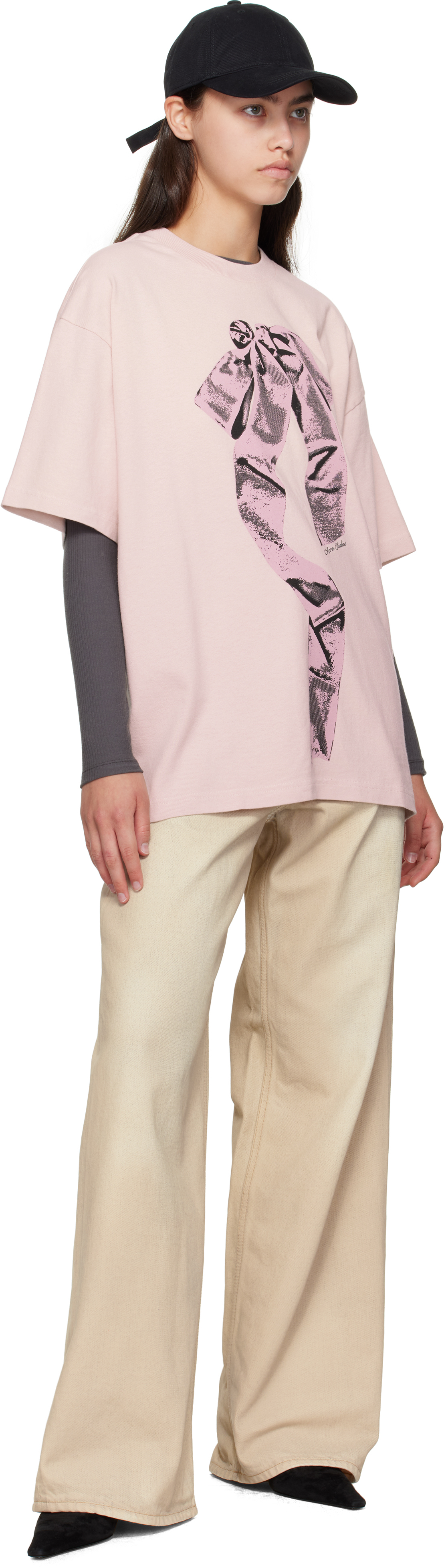Acne Studios Loose-fitting Short-sleeve T-shirt With Bow Graphic In Pink