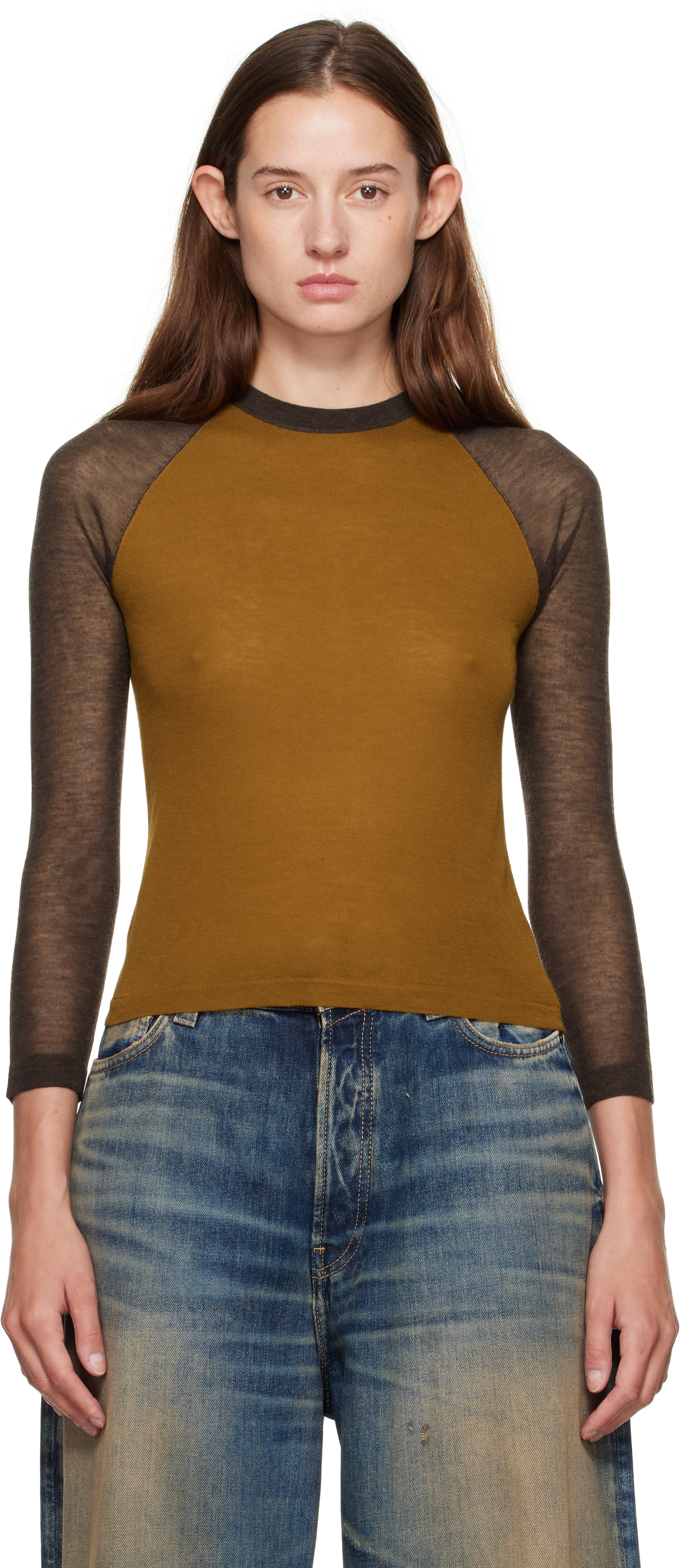 Acne Studios: Brown Semi-Sheer T-shirt | SSENSE