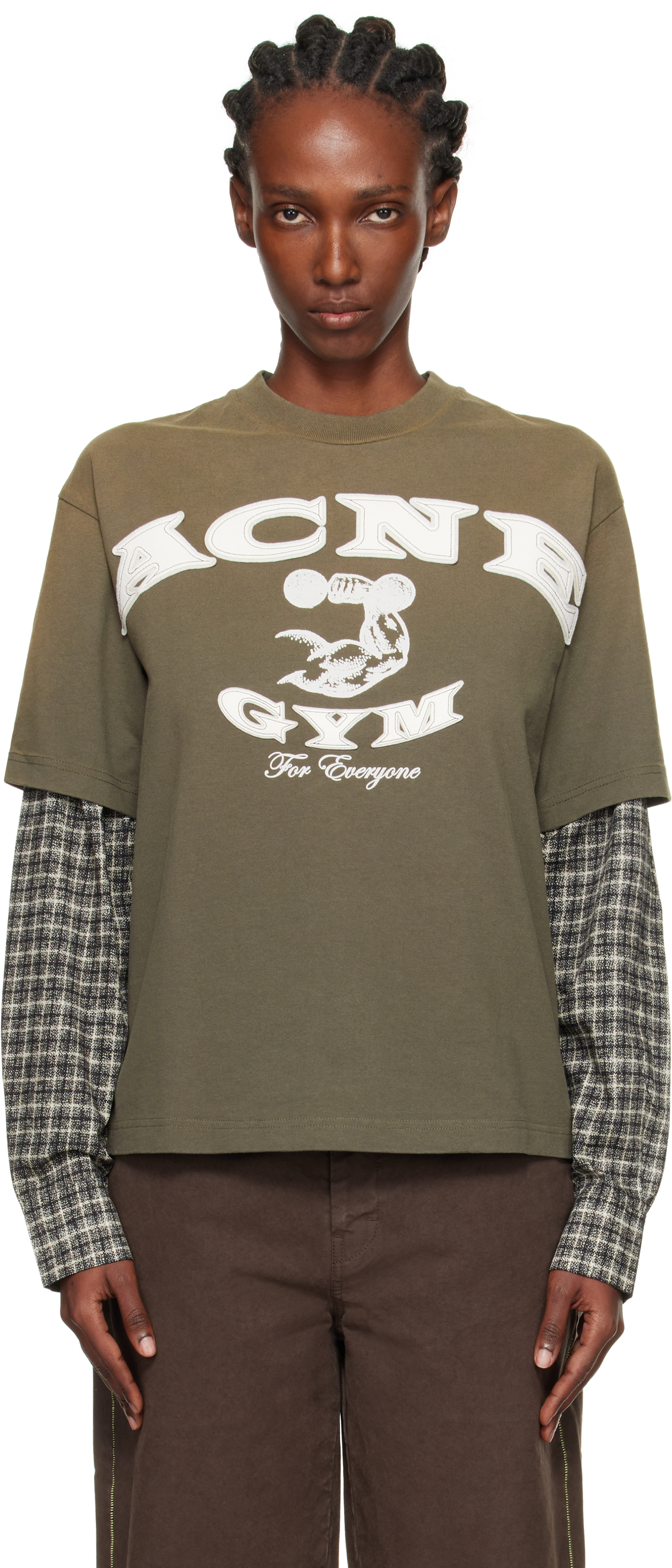 Acne Studios: カーキ レイヤード ロゴ Tシャツ | SSENSE 日本