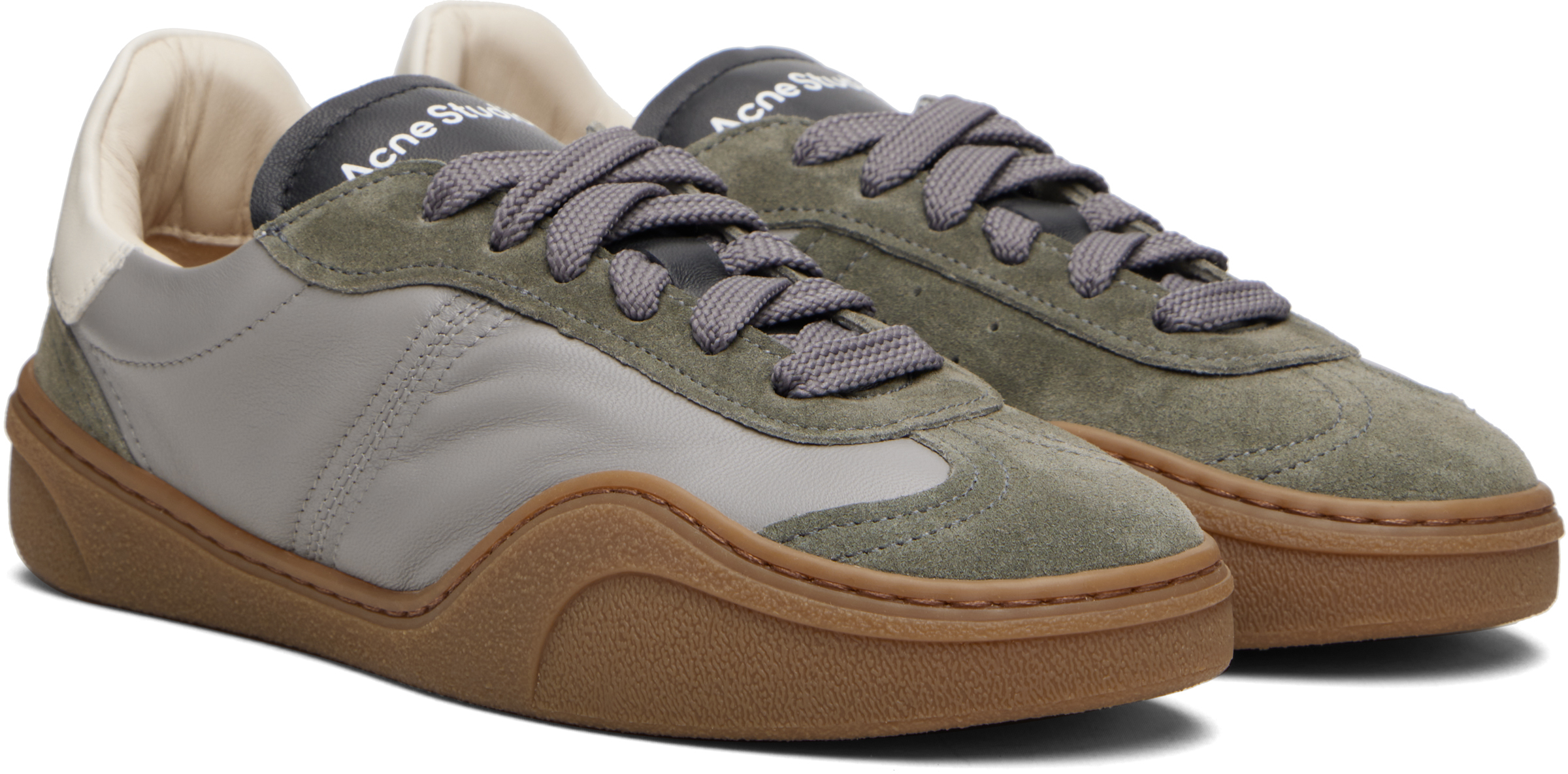 Acne Studios Gray Lace-up Sneakers In Green