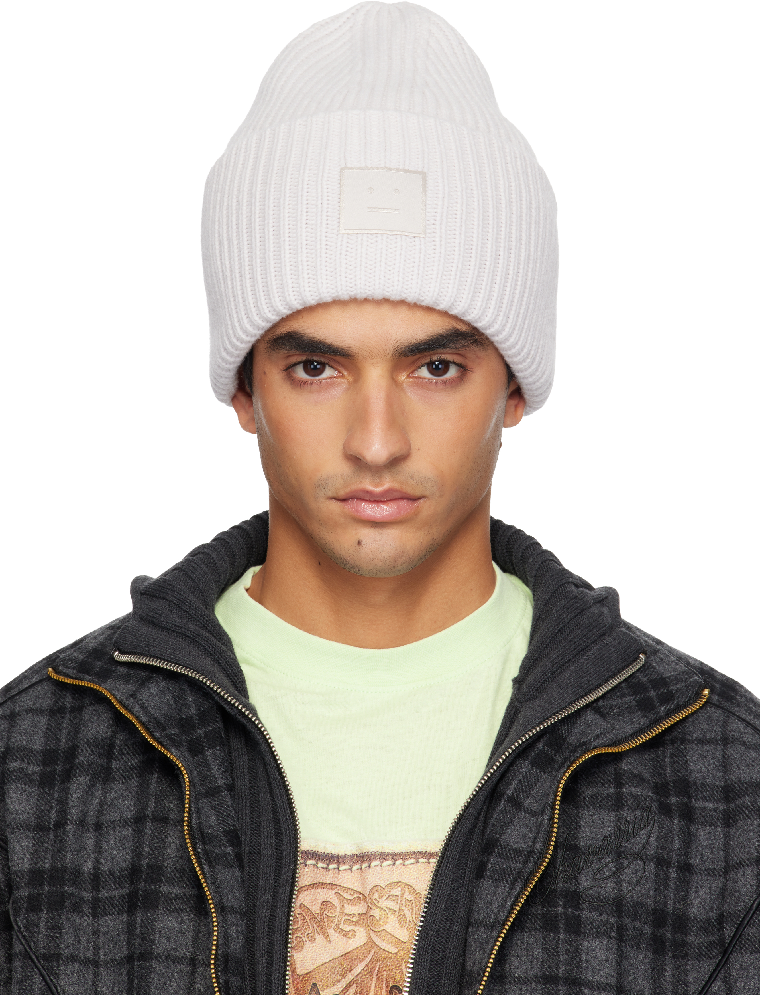 Acne Studios: Gray Large Face Logo Beanie | SSENSE