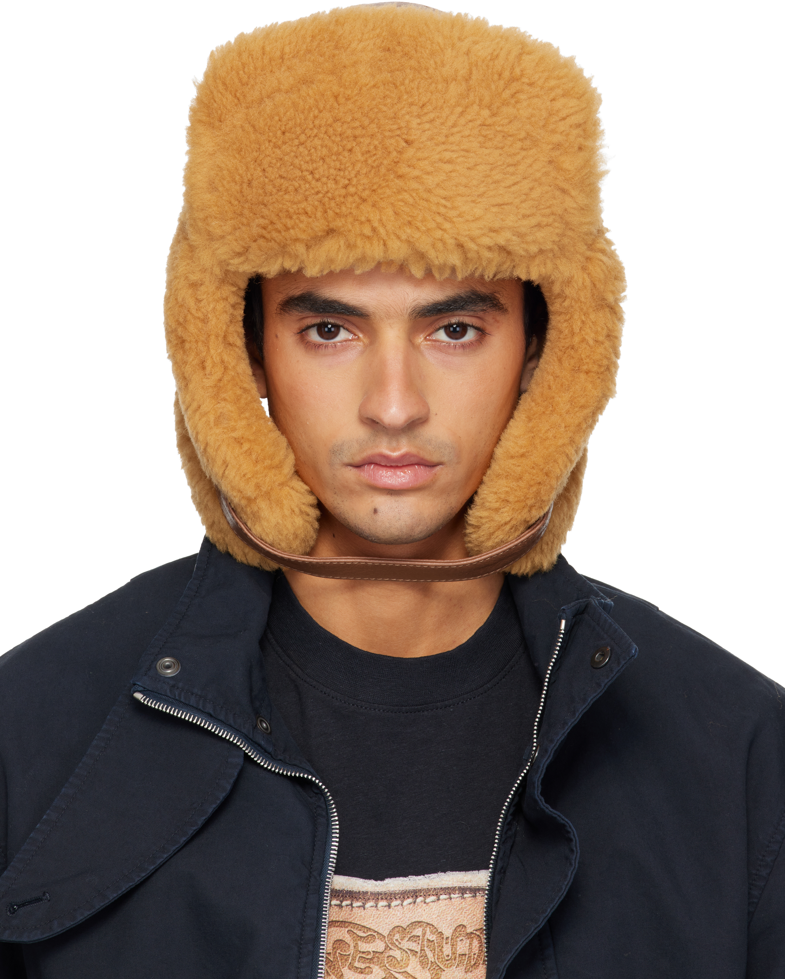 Acne Studios Brown Shearling Aviator Hat In Orange