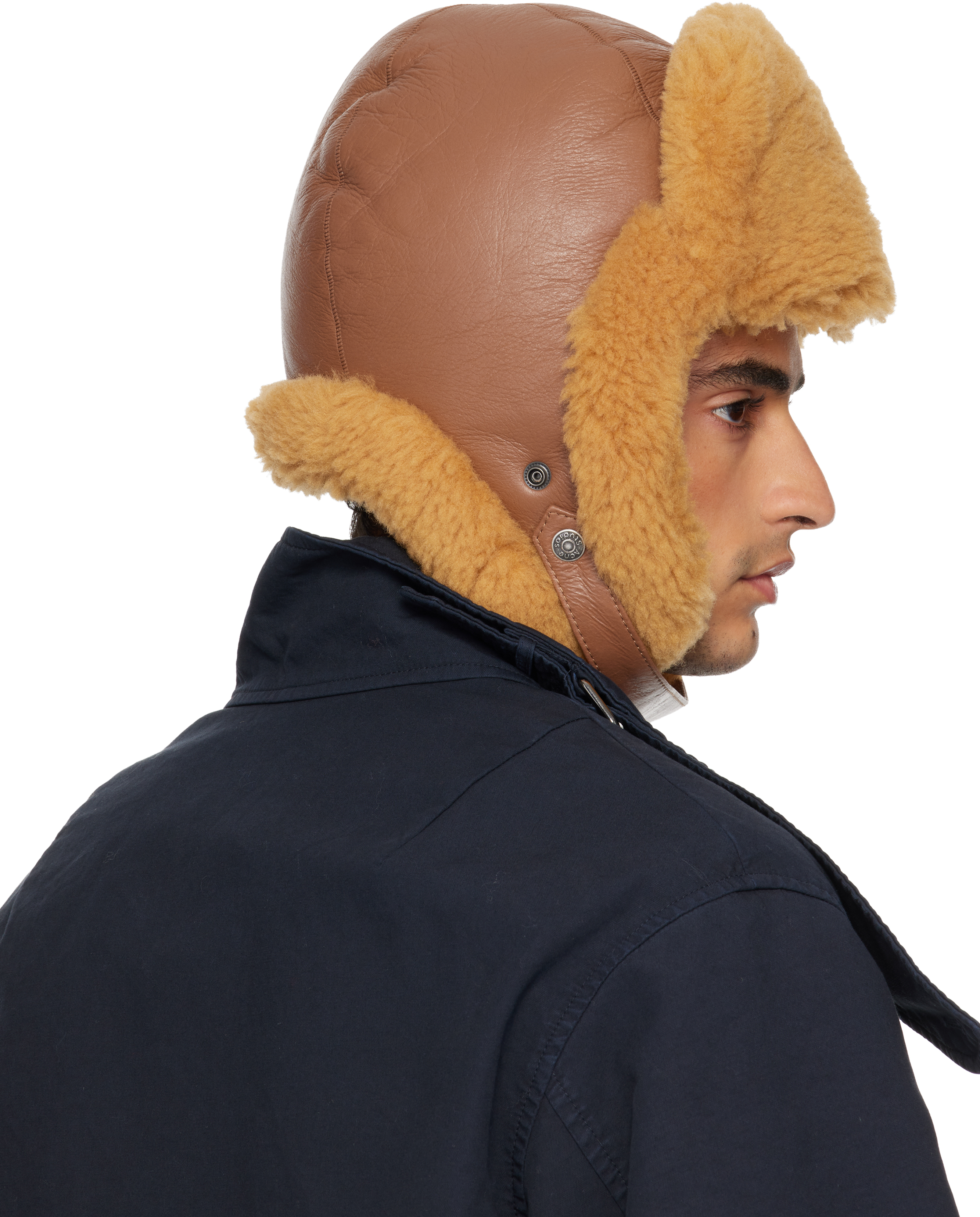 Acne Studios Brown Shearling Aviator Hat In Orange