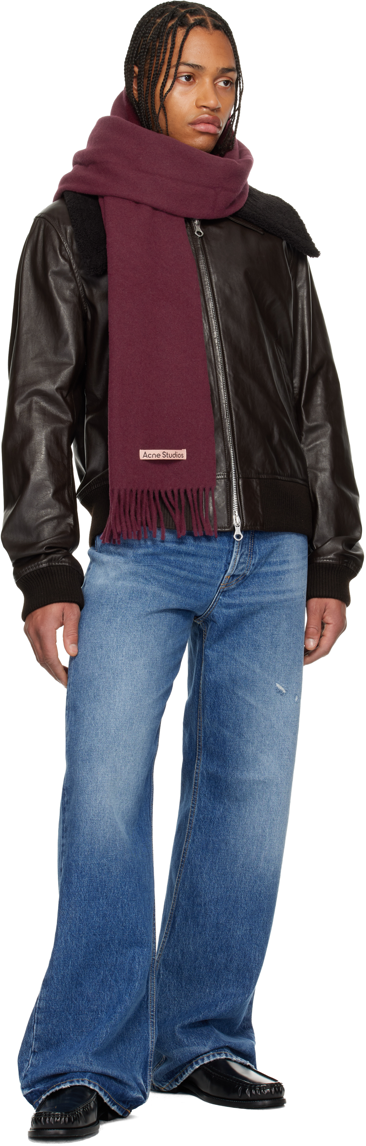 Acne Studios Burgundy Narrow Fringe Wool Scarf In Red