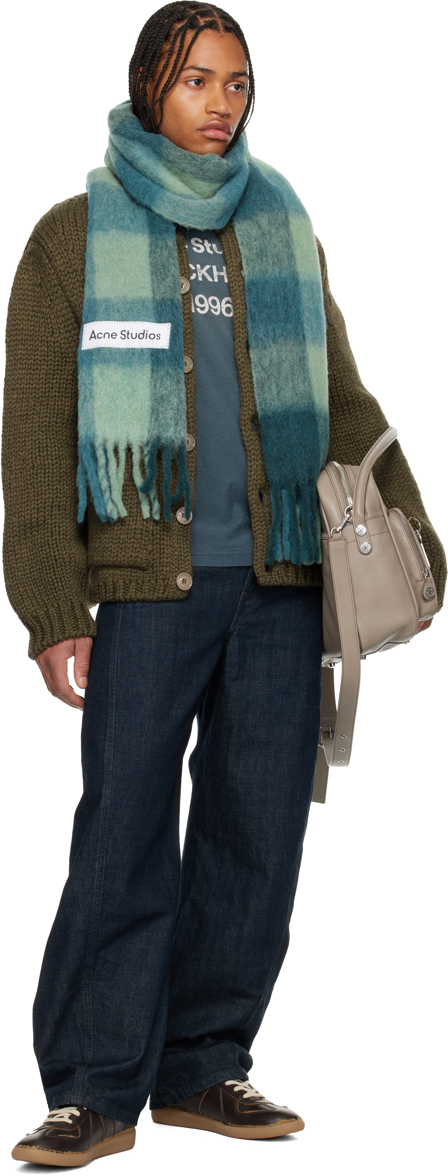 Acne Studios Green Mohair Checked Scarf In Multi