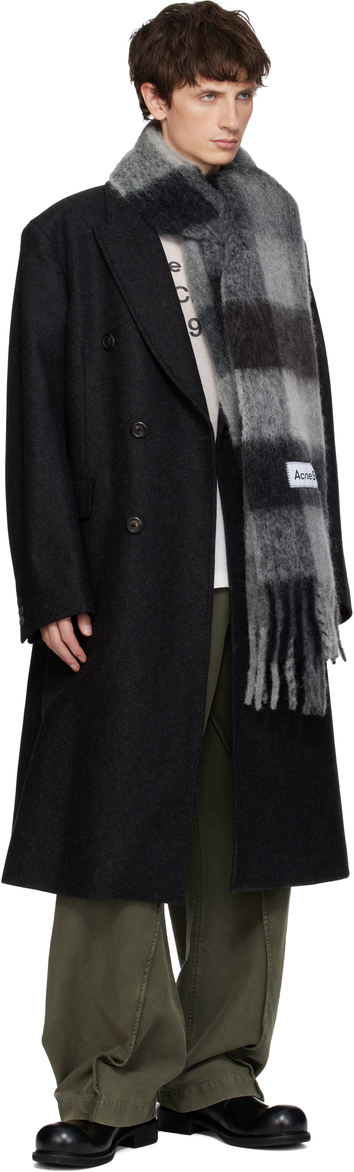 Acne Studios Fringed Checked Knitted Scarf In Multi