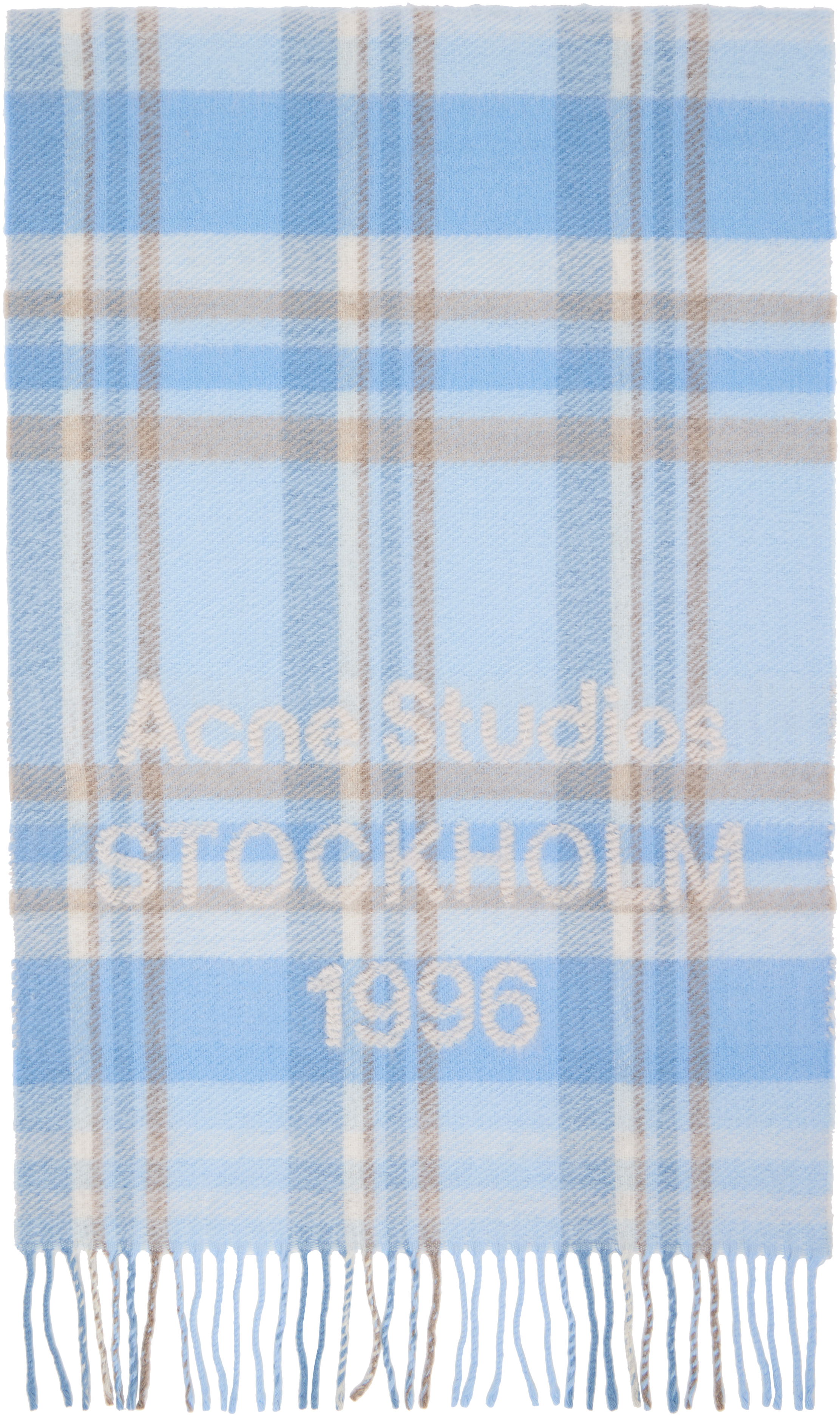 Acne Studios Plaid Fringed Scarf In Blue