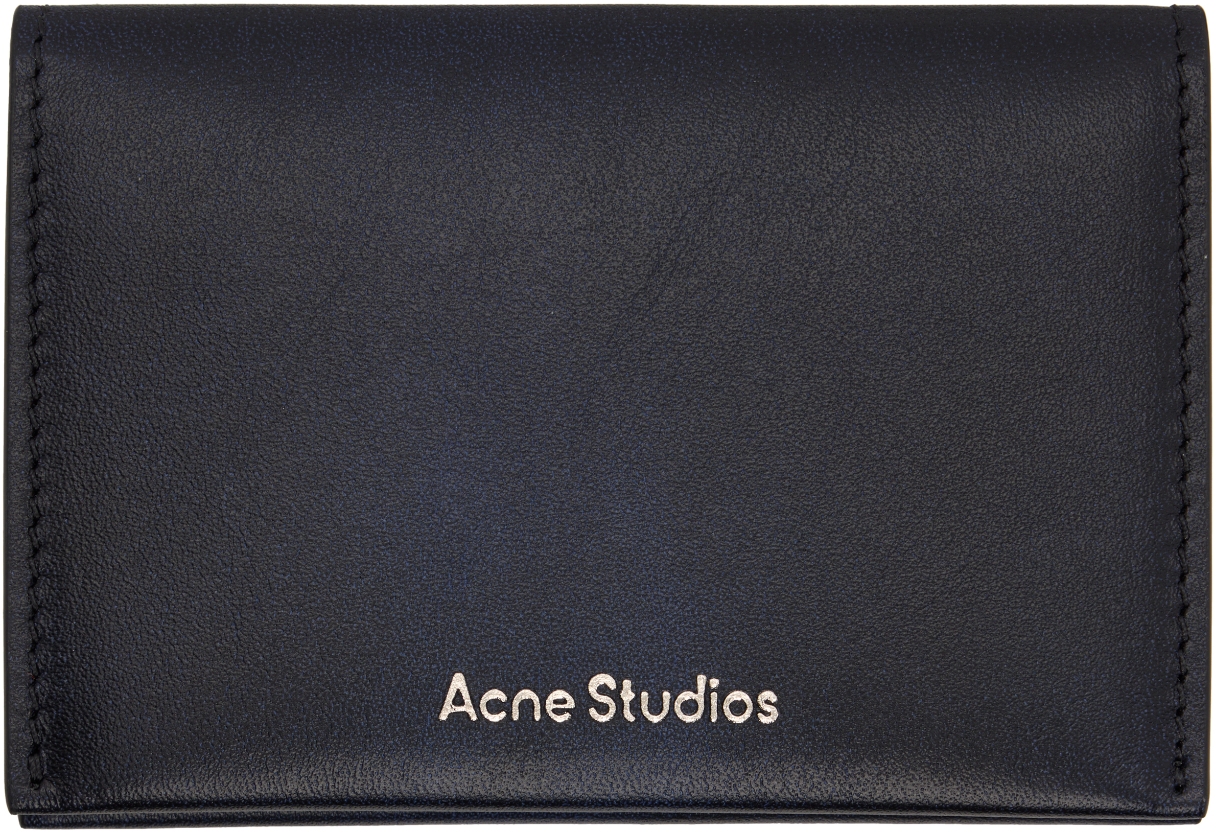 Acne Studios Navy Folded Leather Card Holder In Black