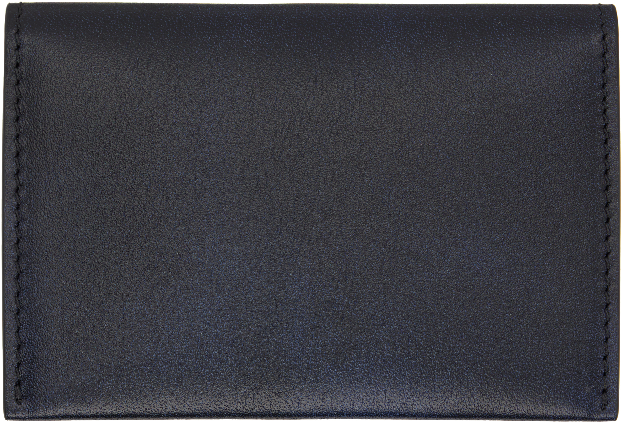 Acne Studios Navy Folded Leather Card Holder In Black
