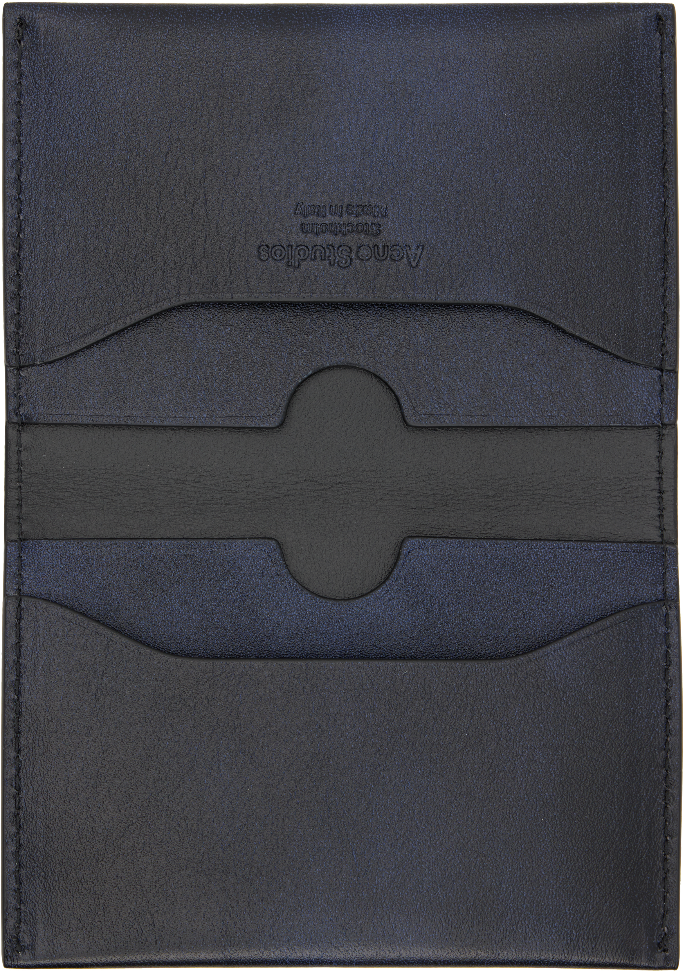 Acne Studios Navy Folded Leather Card Holder In Black