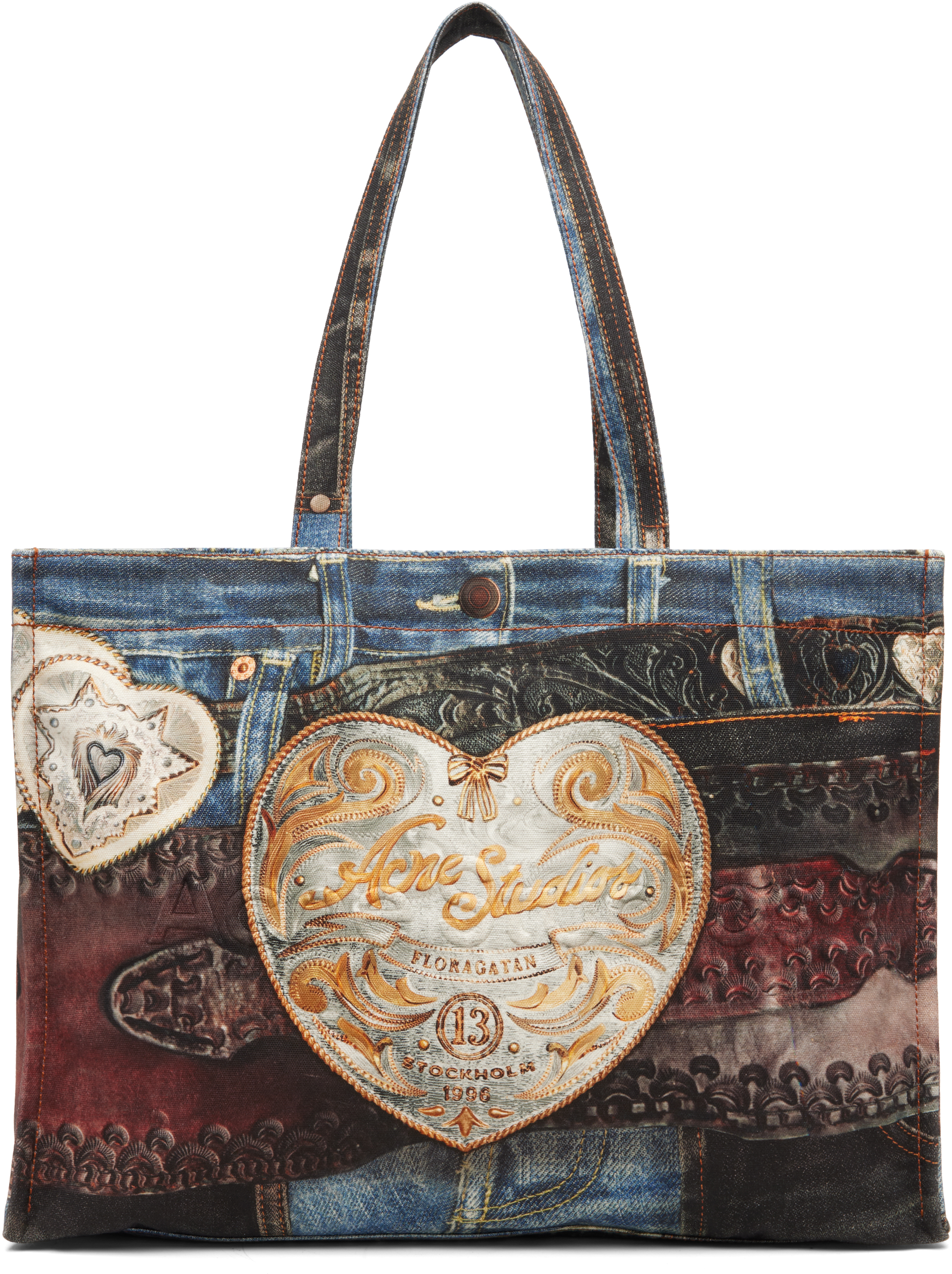 Acne Studios Denim-patch Heart Tote Bag In Multi