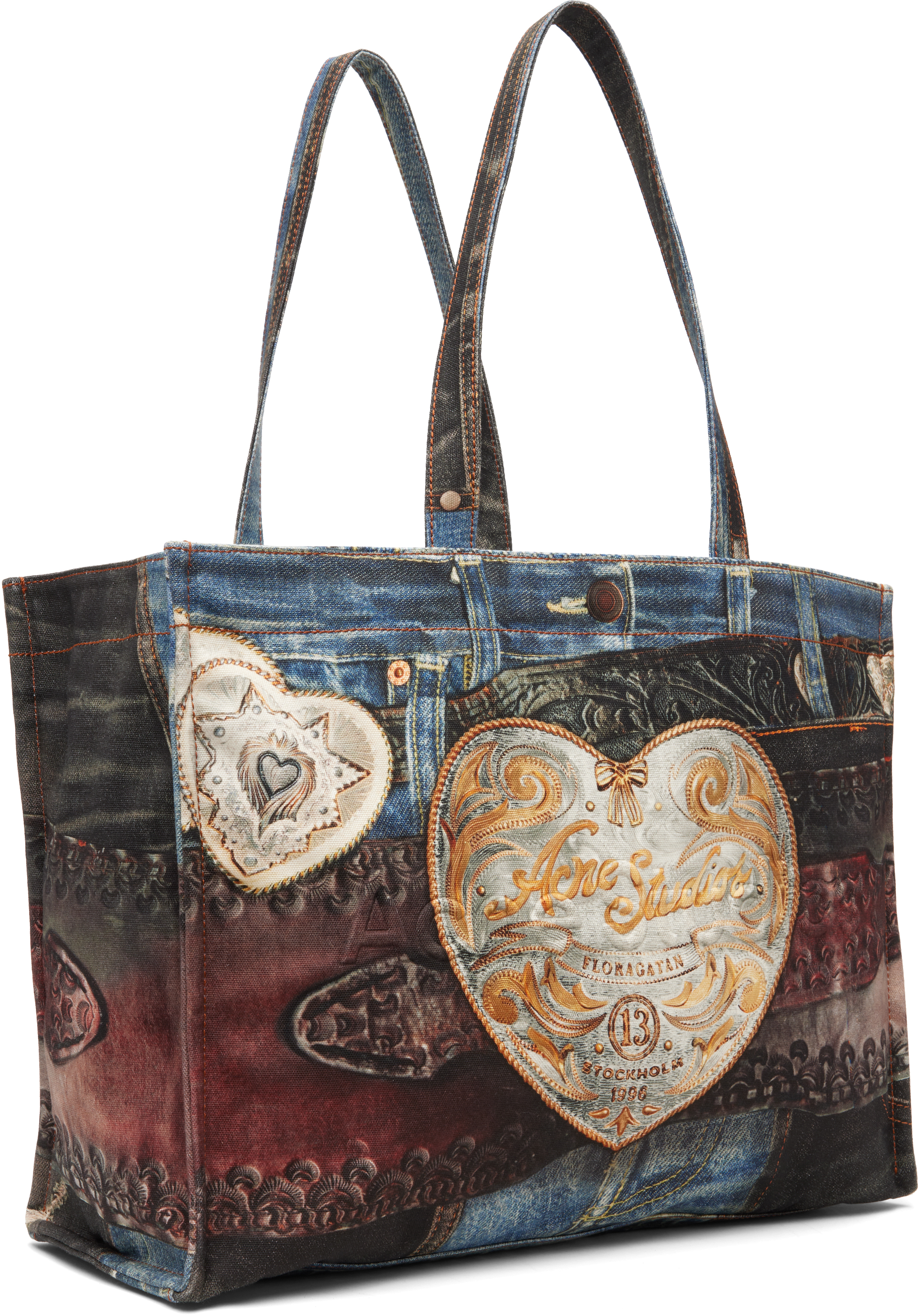 Acne Studios Denim-patch Heart Tote Bag In Multi