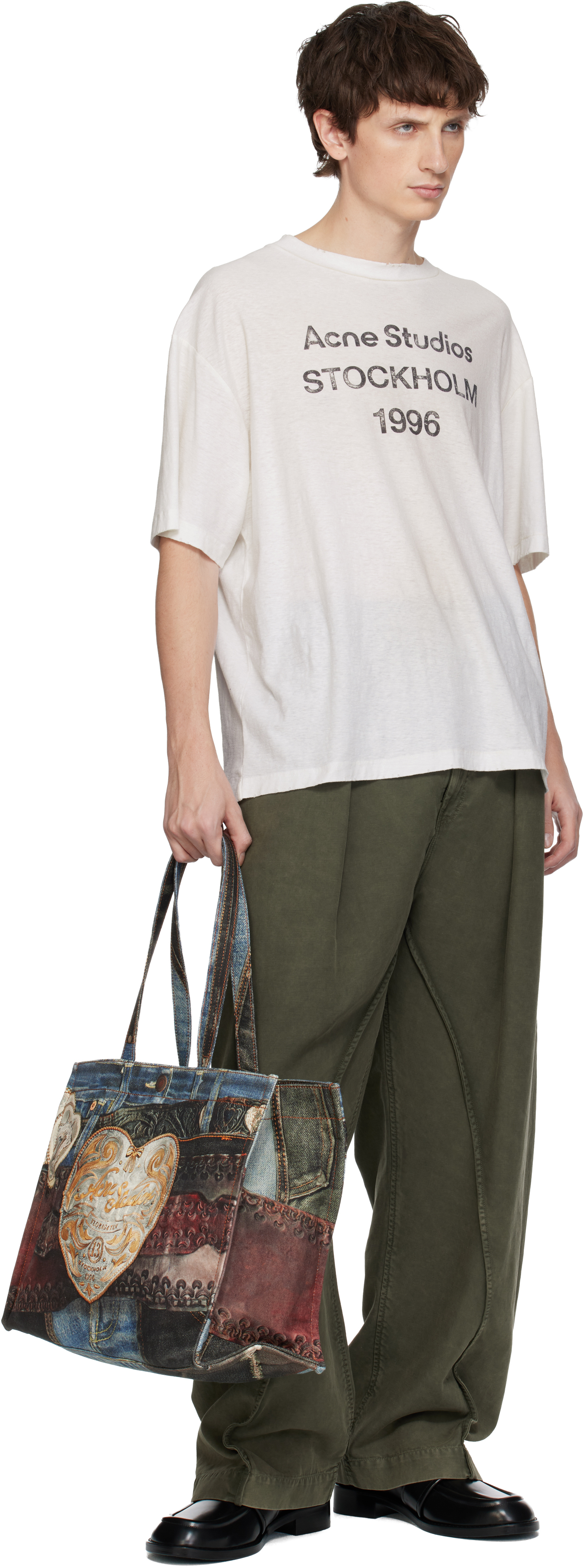 Acne Studios Denim-patch Heart Tote Bag In Multi