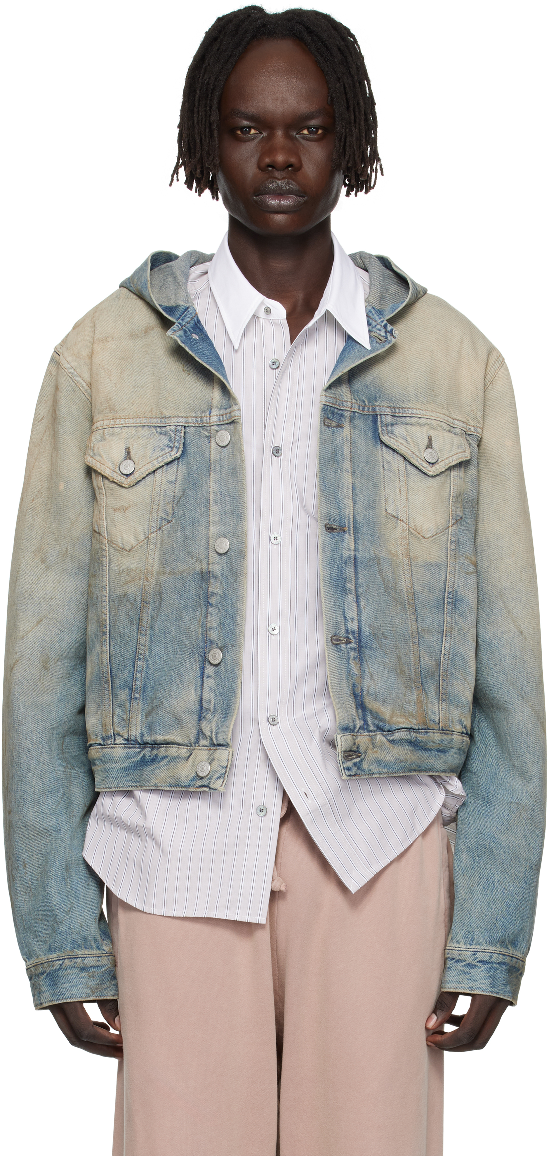 Acne Studios: Blue Hood Denim Jacket | SSENSE