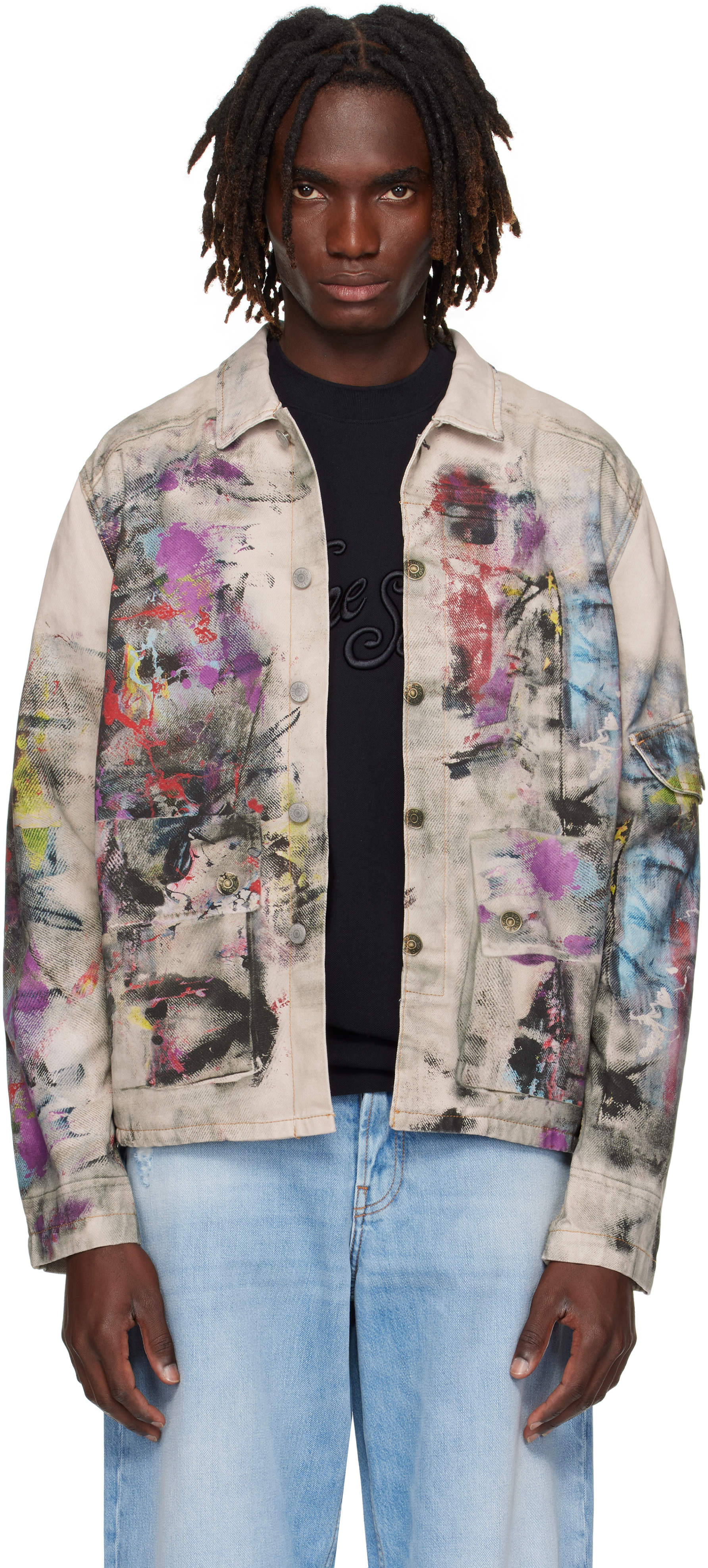 Acne Studios Painter Trompe L'oeil Denim Jacket White/multi In Neutral
