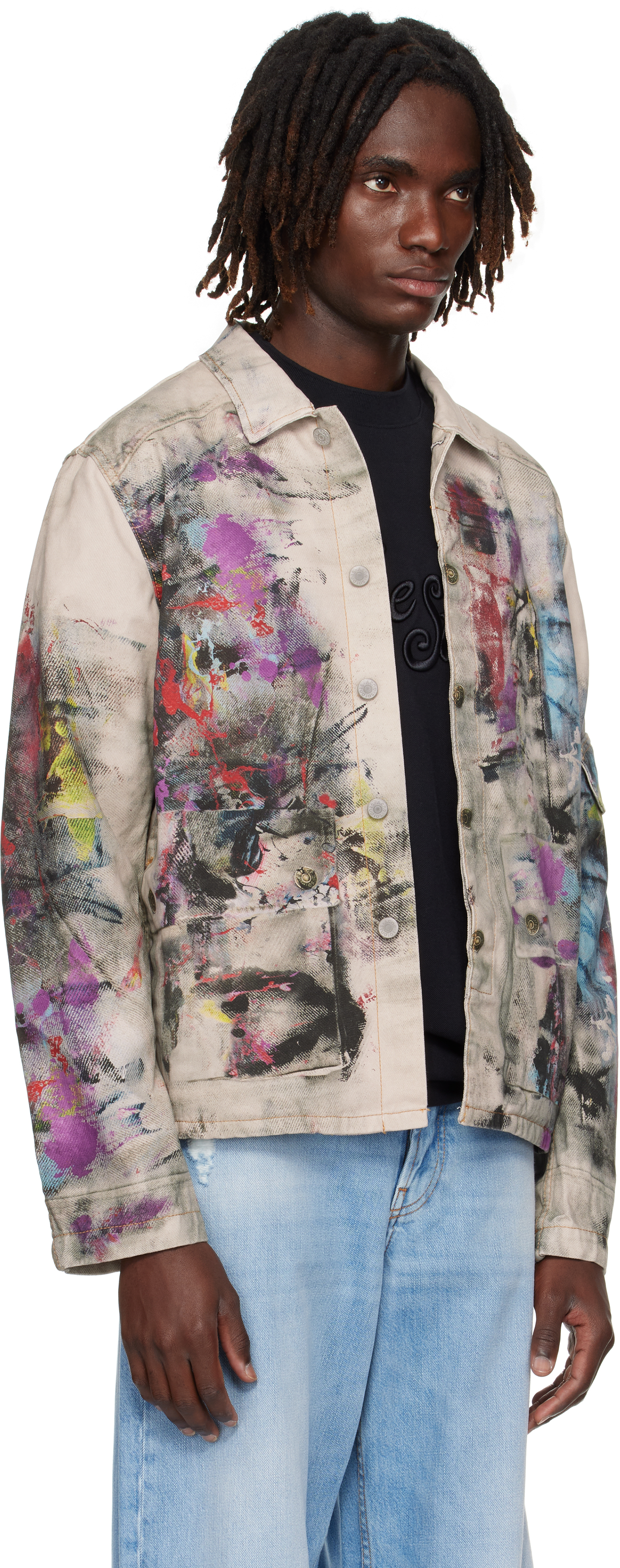 Acne Studios Painter Trompe L'oeil Denim Jacket White/multi In Neutral