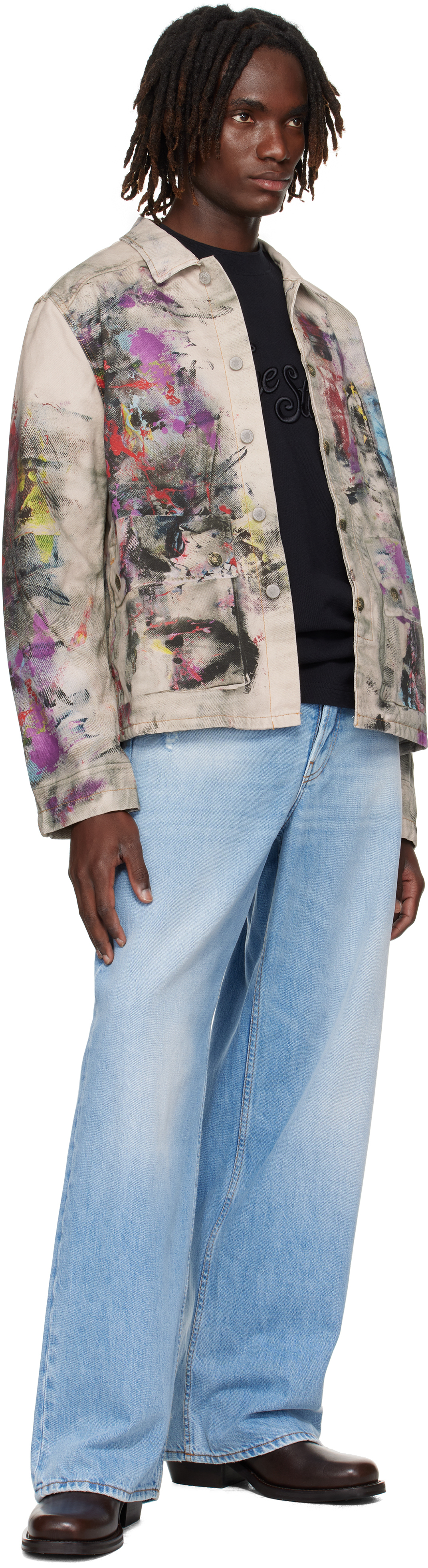 Acne Studios Painter Trompe L'oeil Denim Jacket White/multi In Neutral