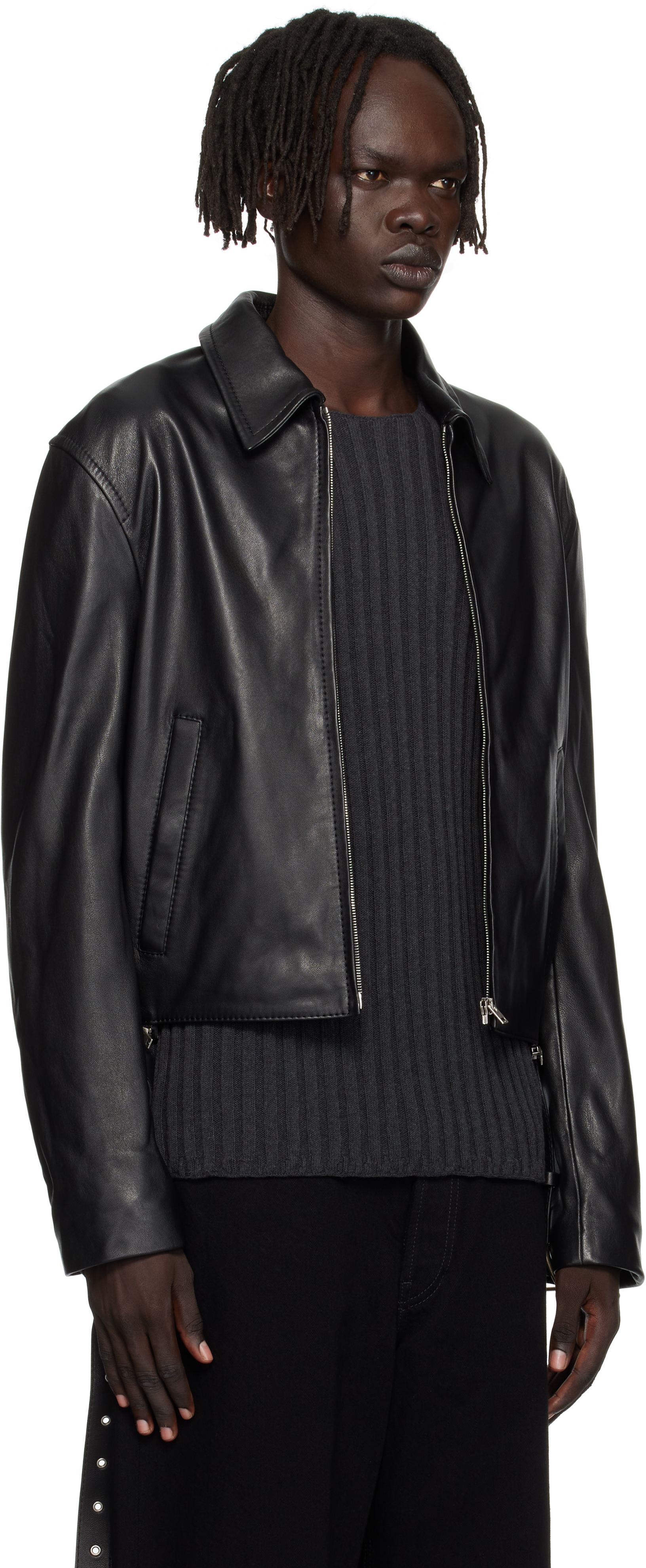 Acne Studios Black Belted Leather Jacket In Black