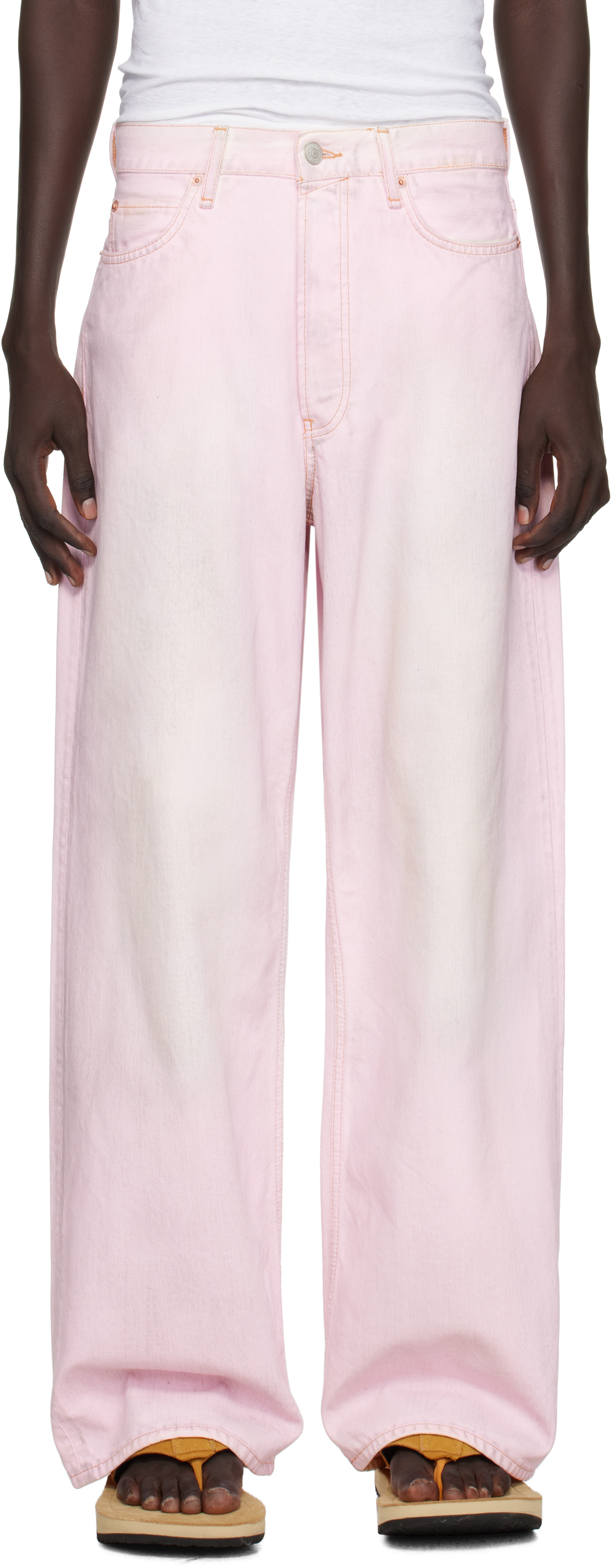 Acne Studios 1981m Wide-leg Distressed Jeans In Pink