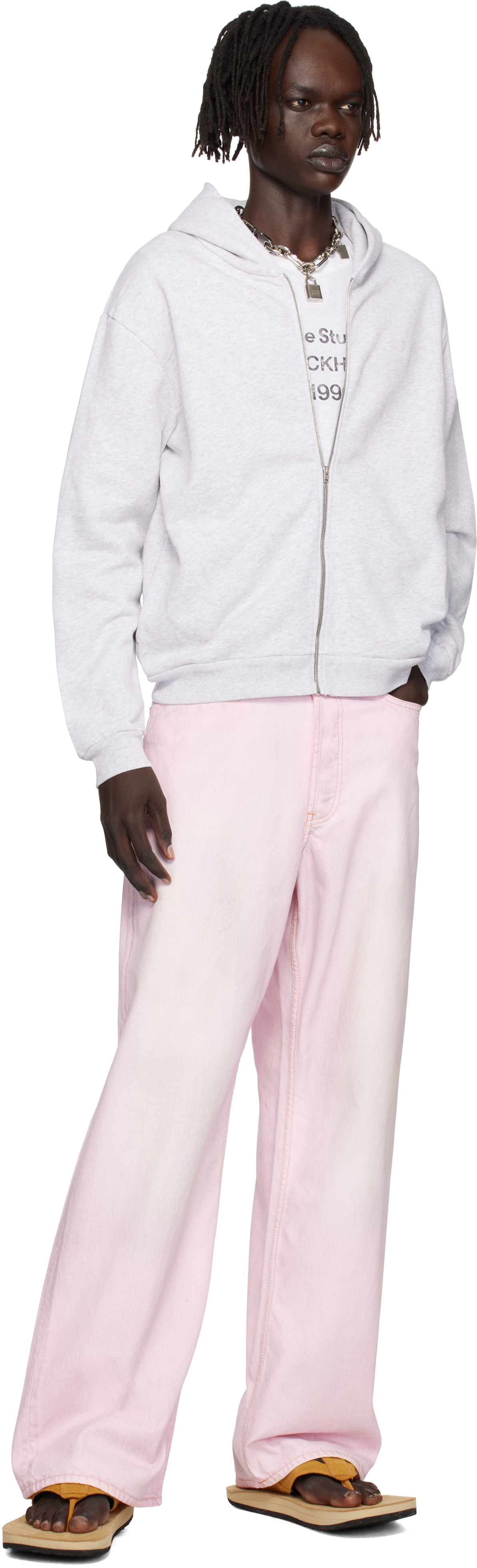 Acne Studios 1981m Wide-leg Distressed Jeans In Pink