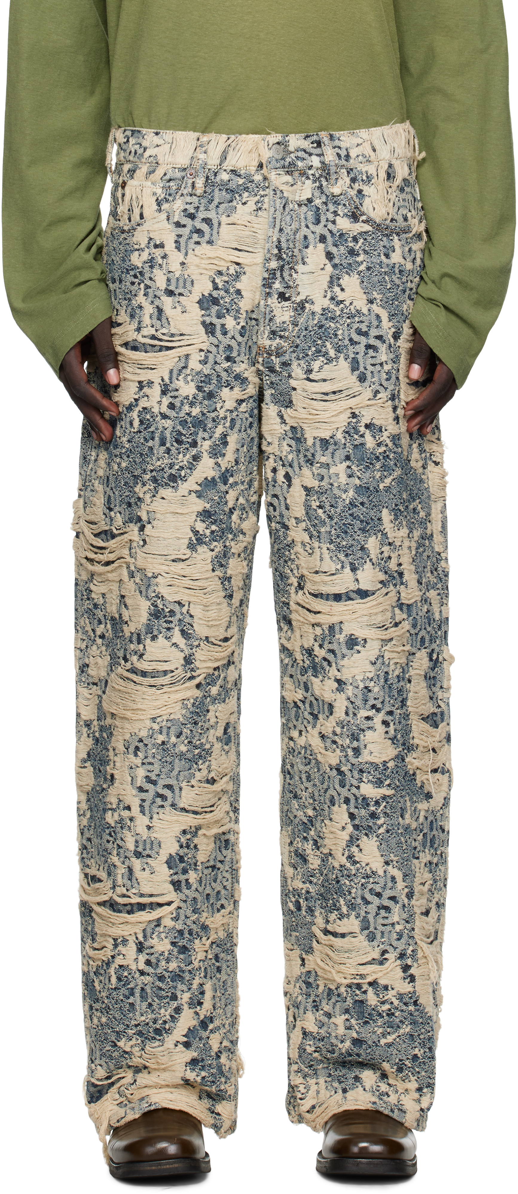 Blue & Beige 1981 Distressed Monogram Jeans