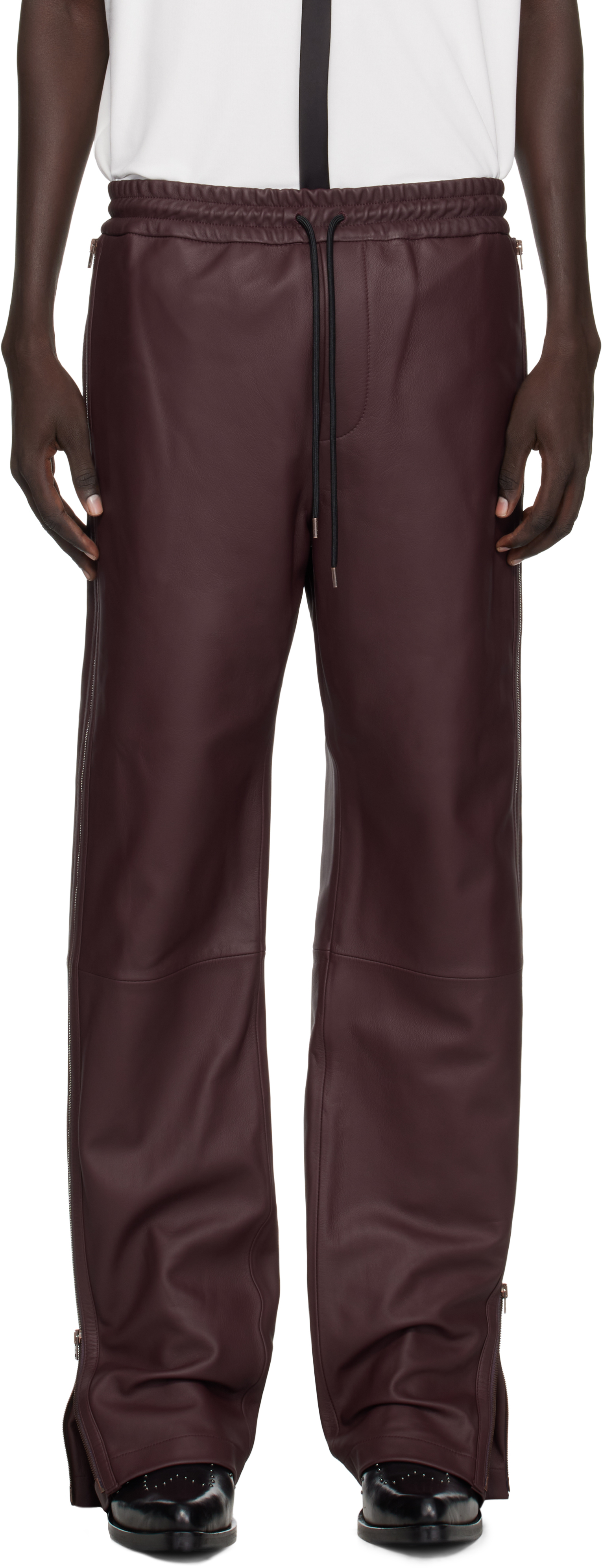 Burgundy Regular Fit Leather Pants
