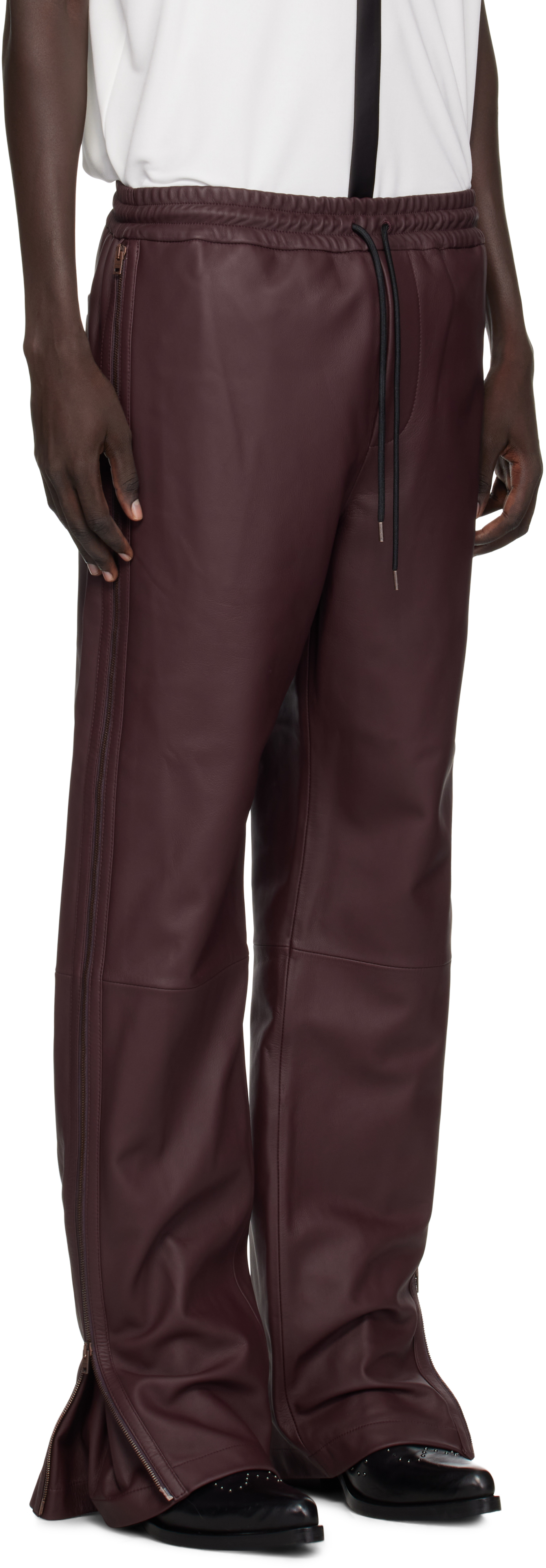 Acne Studios Burgundy Regular Fit Leather Pants In Burgundy
