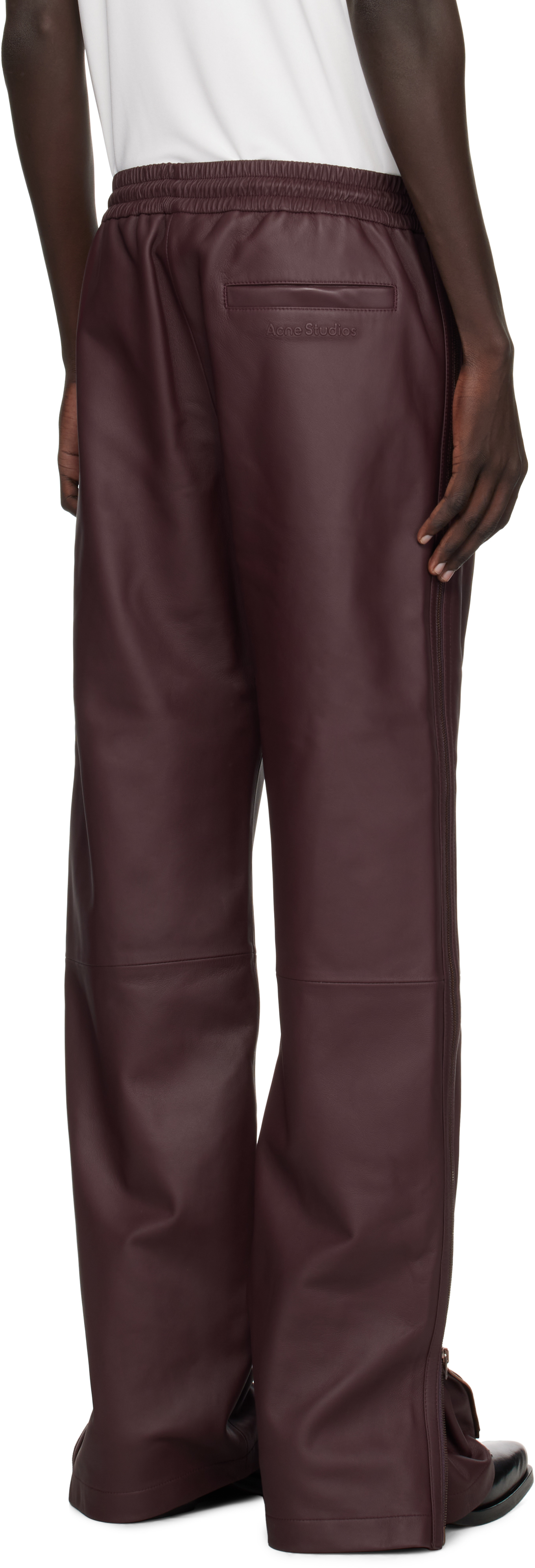Acne Studios Burgundy Regular Fit Leather Pants In Burgundy