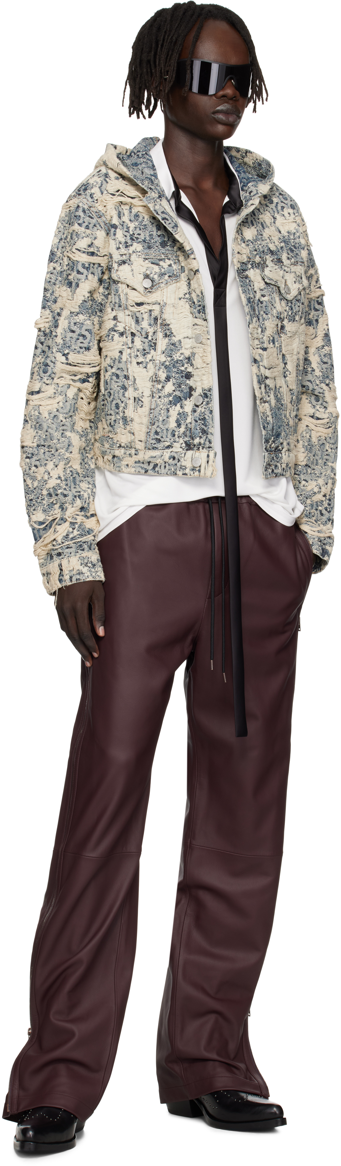 Acne Studios Burgundy Regular Fit Leather Pants In Burgundy