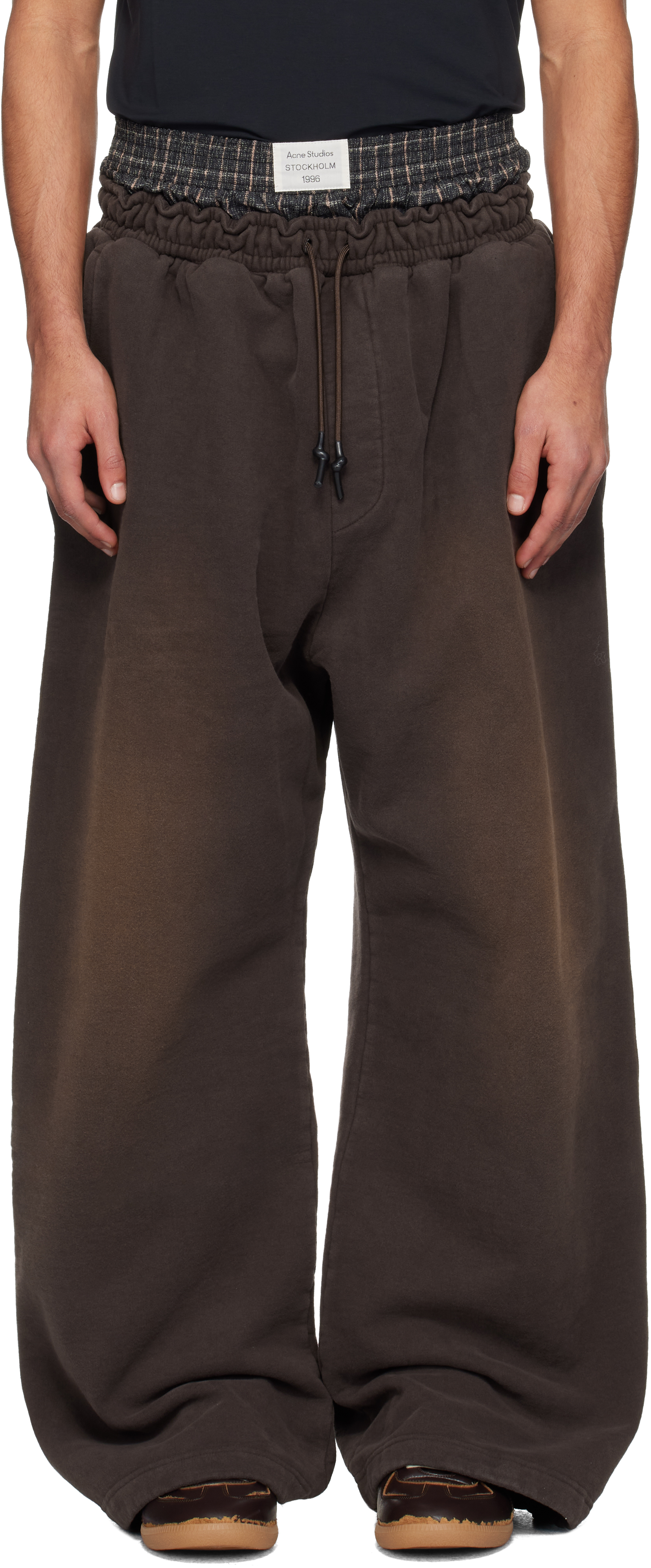 Acne Studios Brown Layered Logo Sweatpants In Brown
