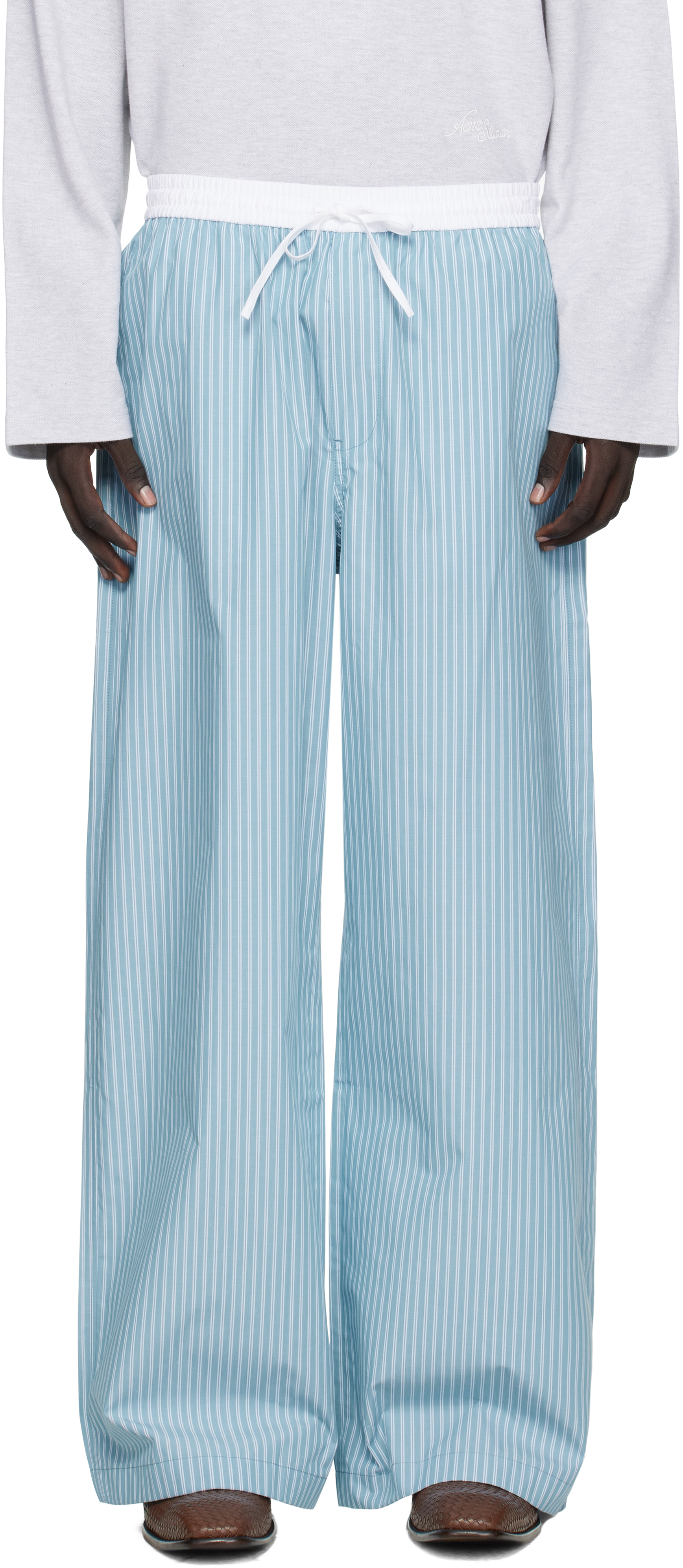 Acne Studios Striped Cotton Trousers In Blue