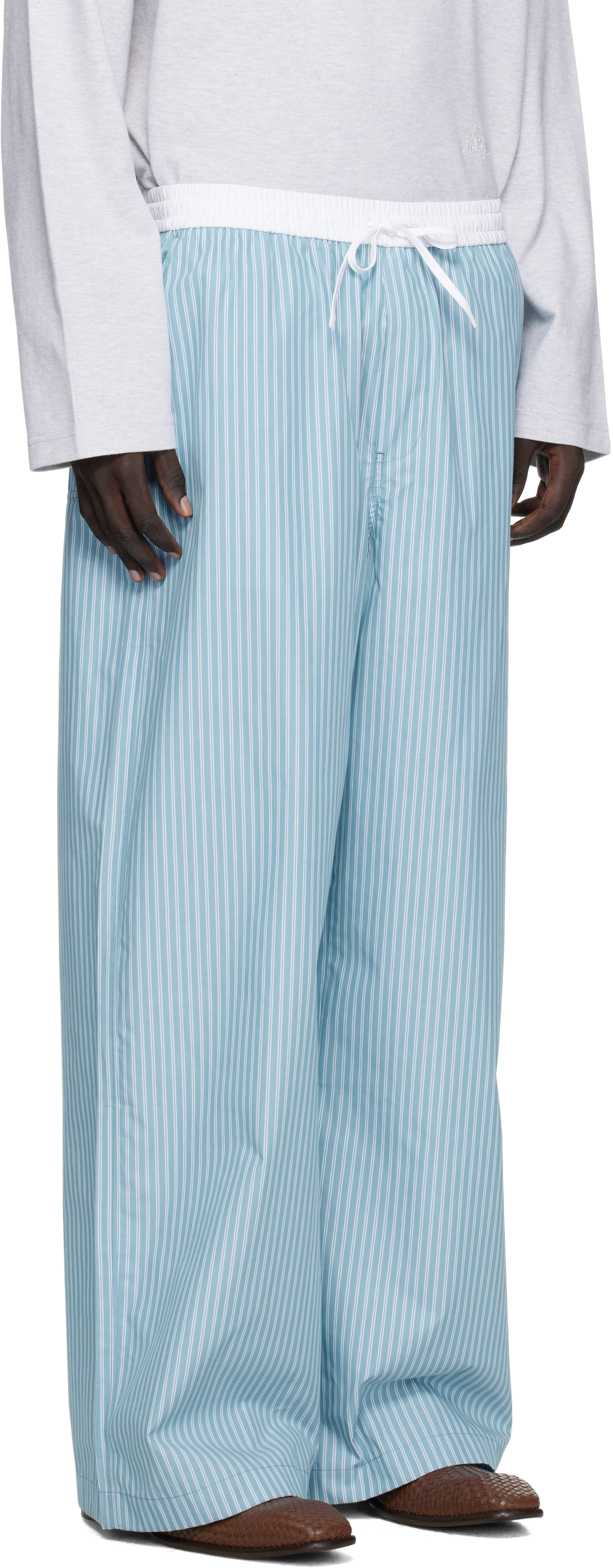 Acne Studios Striped Cotton Trousers In Blue