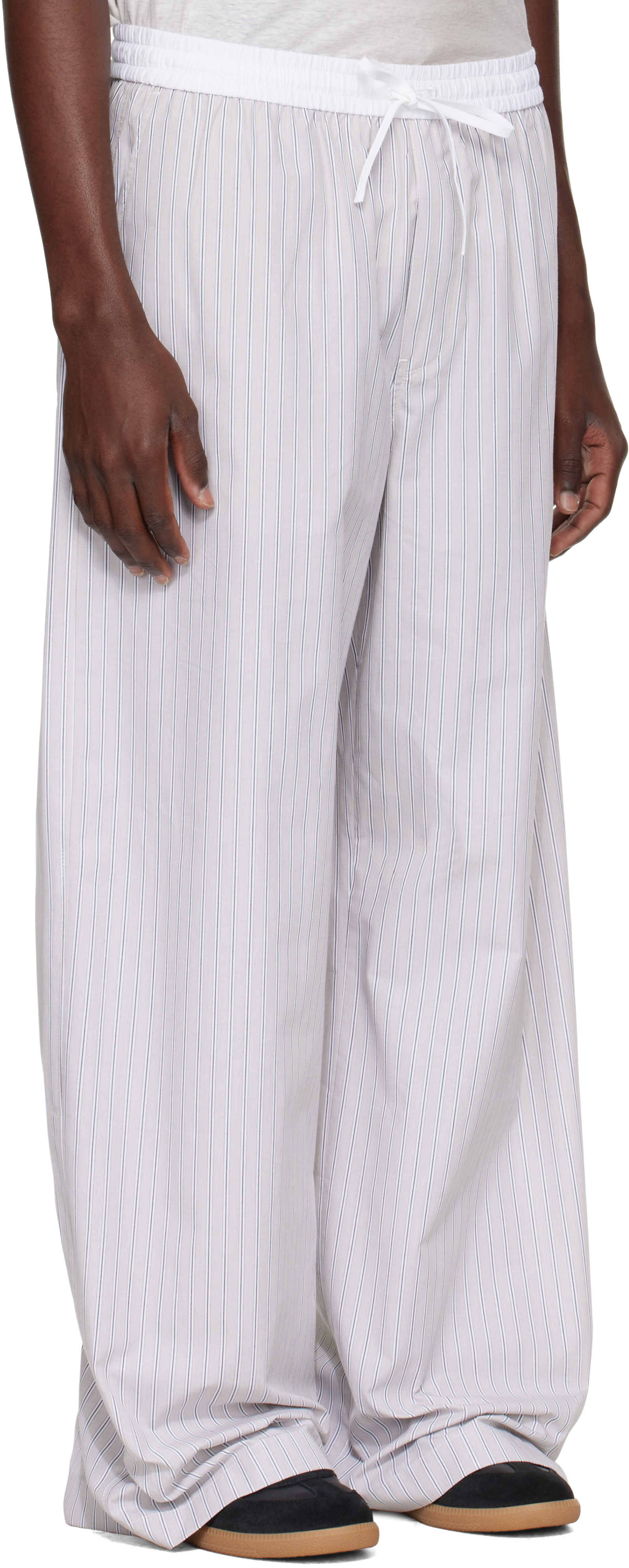 Acne Studios Gray Striped Trousers In White