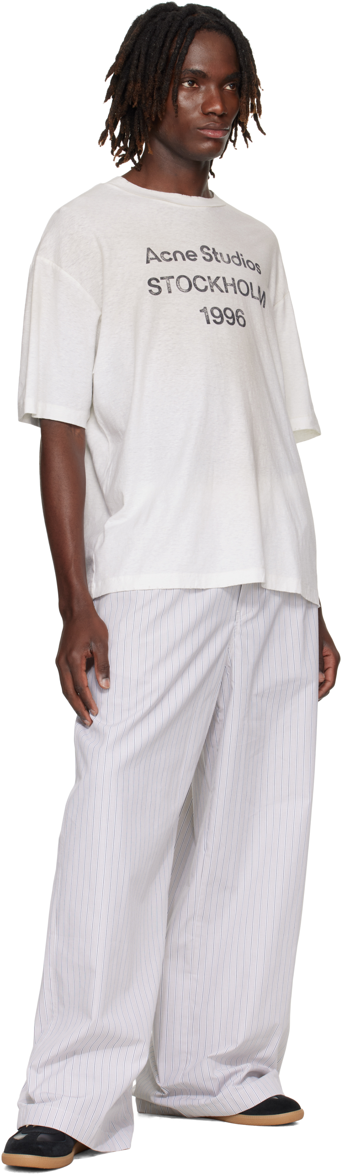 Acne Studios Gray Striped Trousers In White