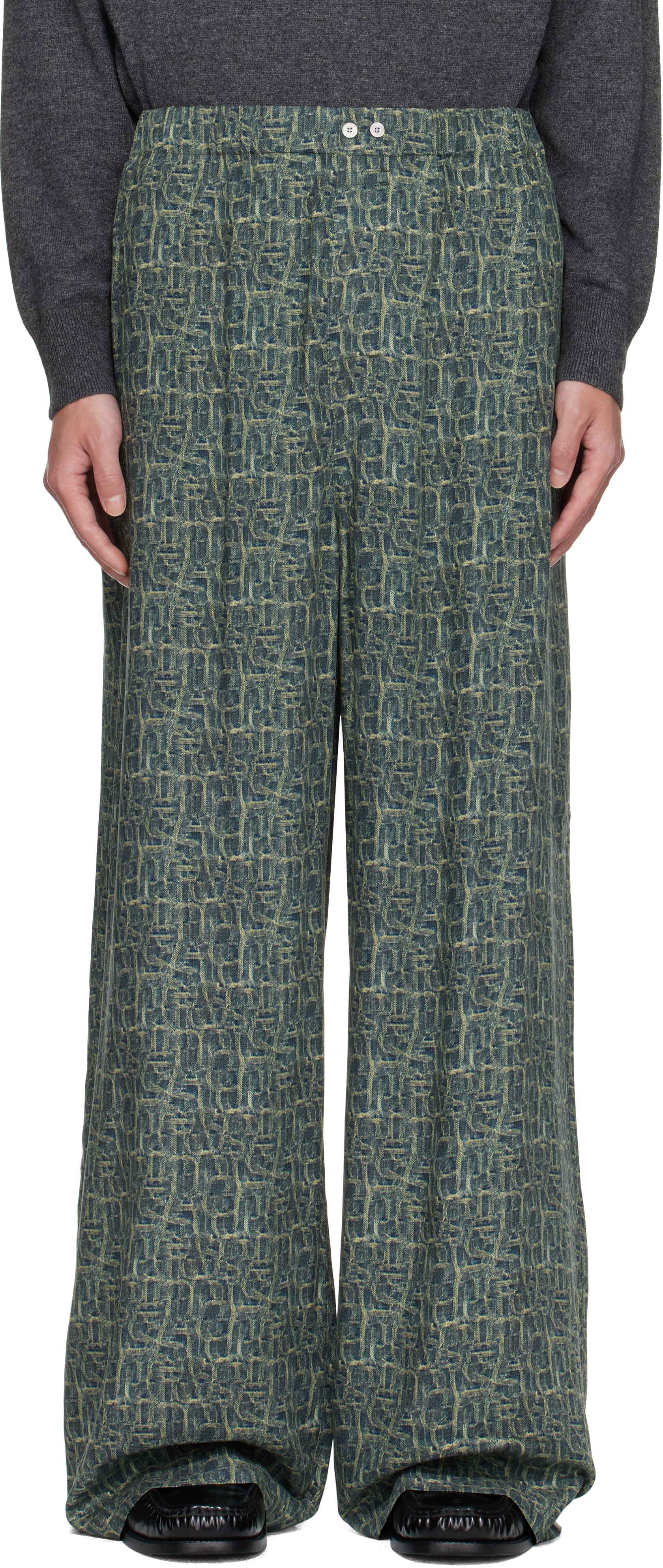 Acne Studios Abstract-print Trousers In Green
