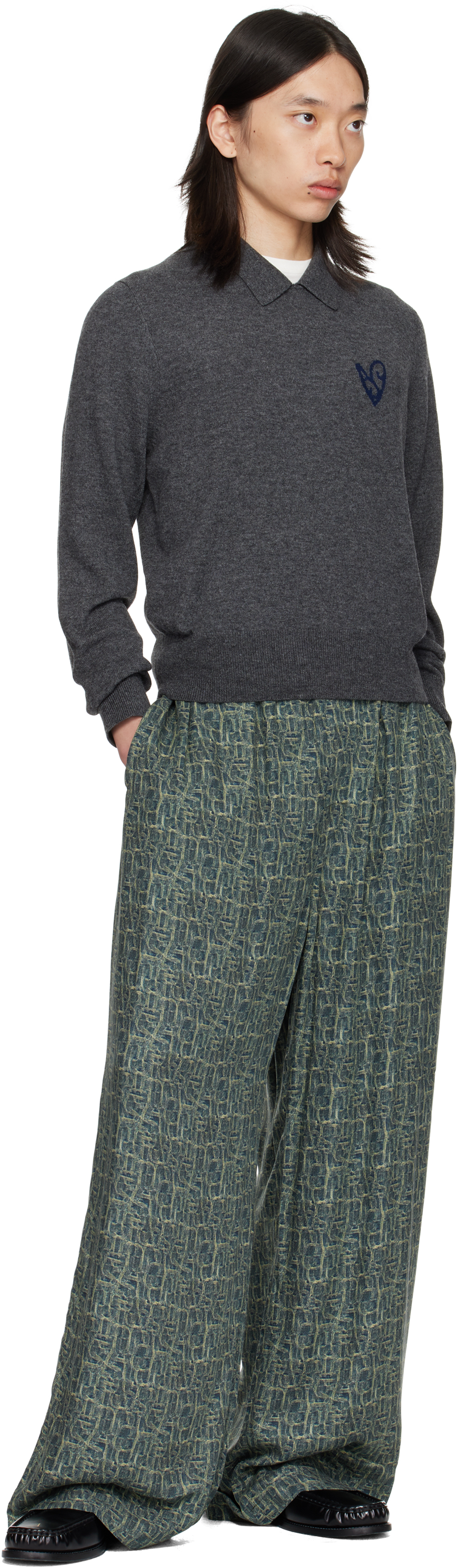 Acne Studios Abstract-print Trousers In Green