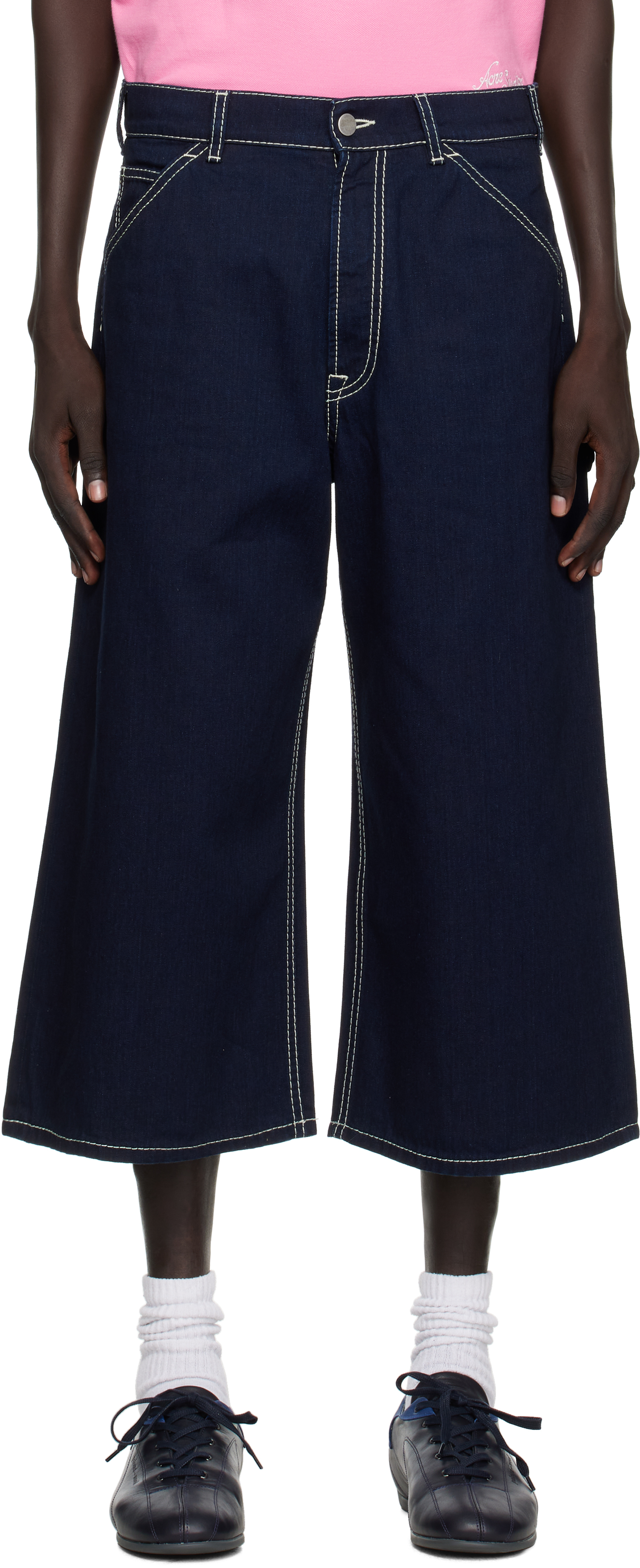 Acne Studios Blue Embroidered Denim Shorts In Blue