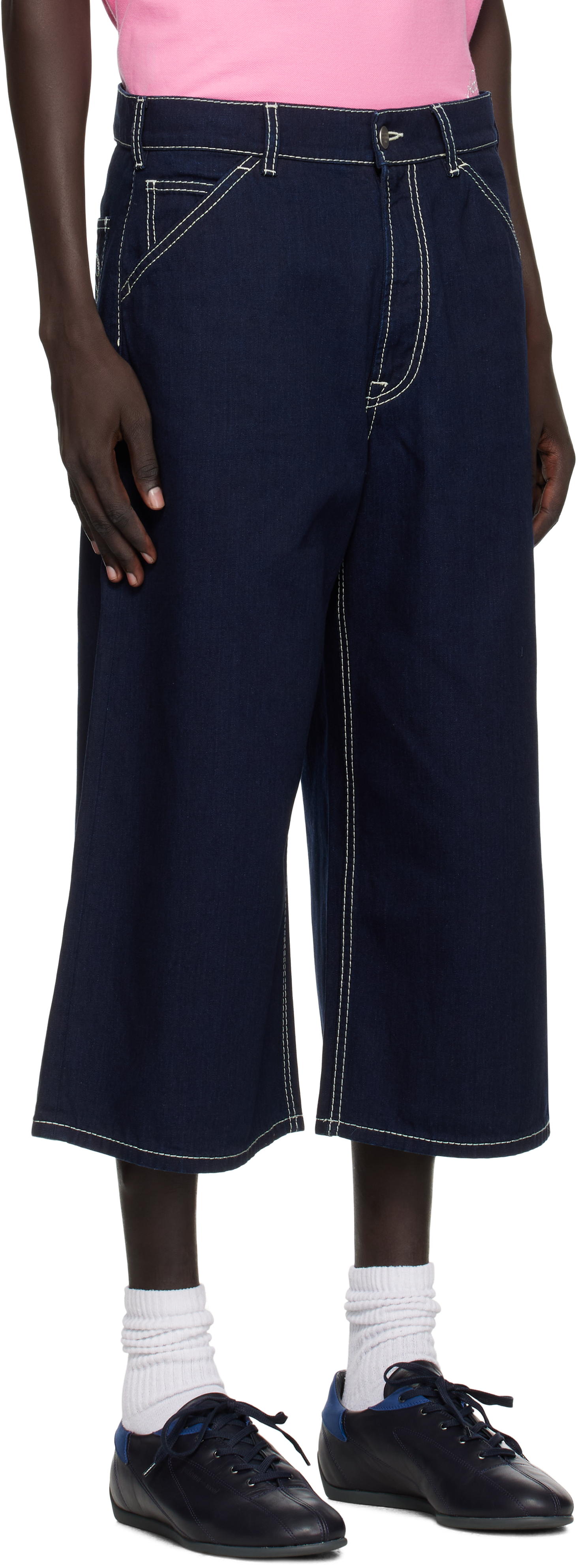 Acne Studios Blue Embroidered Denim Shorts In Blue
