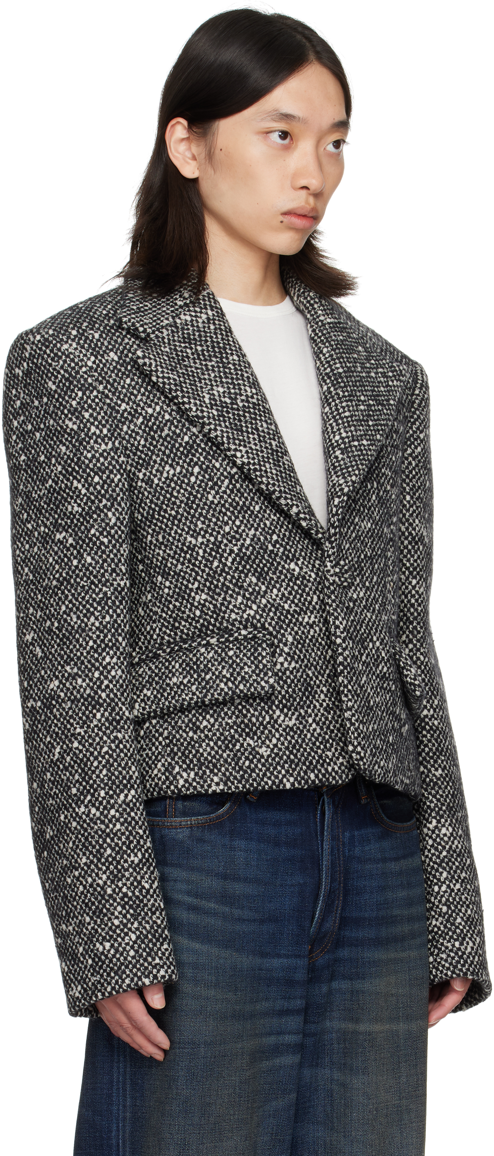 Acne Studios Black & White Tweed Blazer In Gray