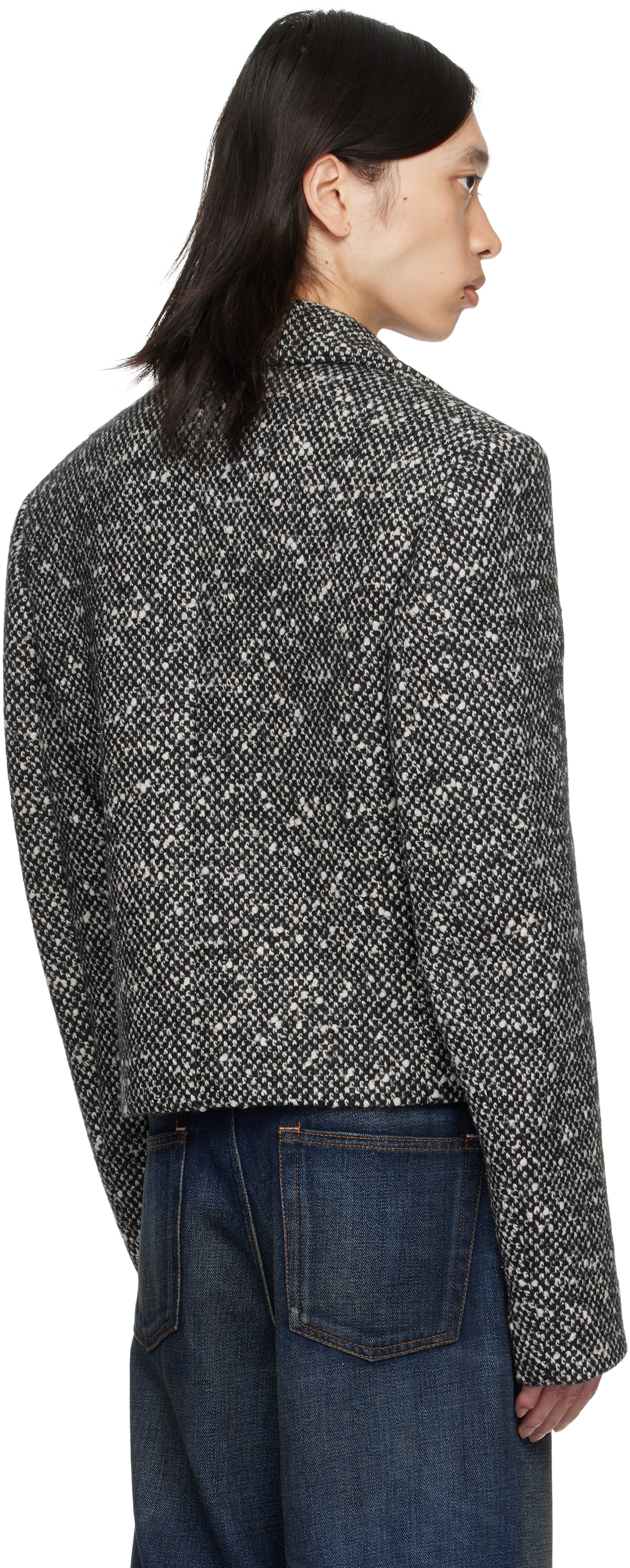 Acne Studios Black & White Tweed Blazer In Gray