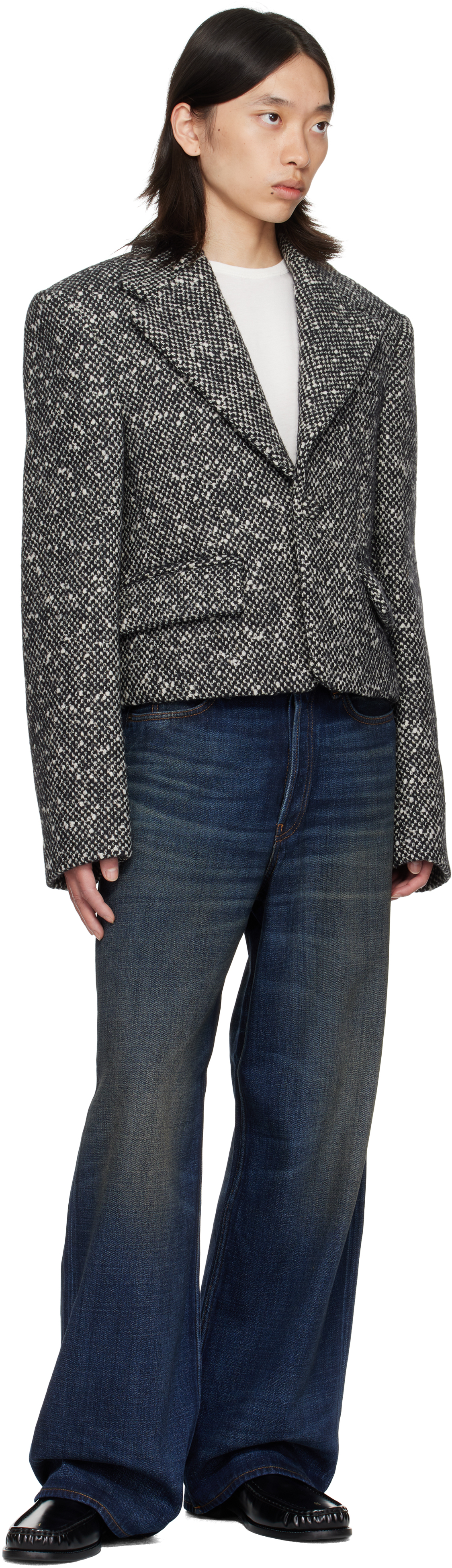 Acne Studios Black & White Tweed Blazer In Gray