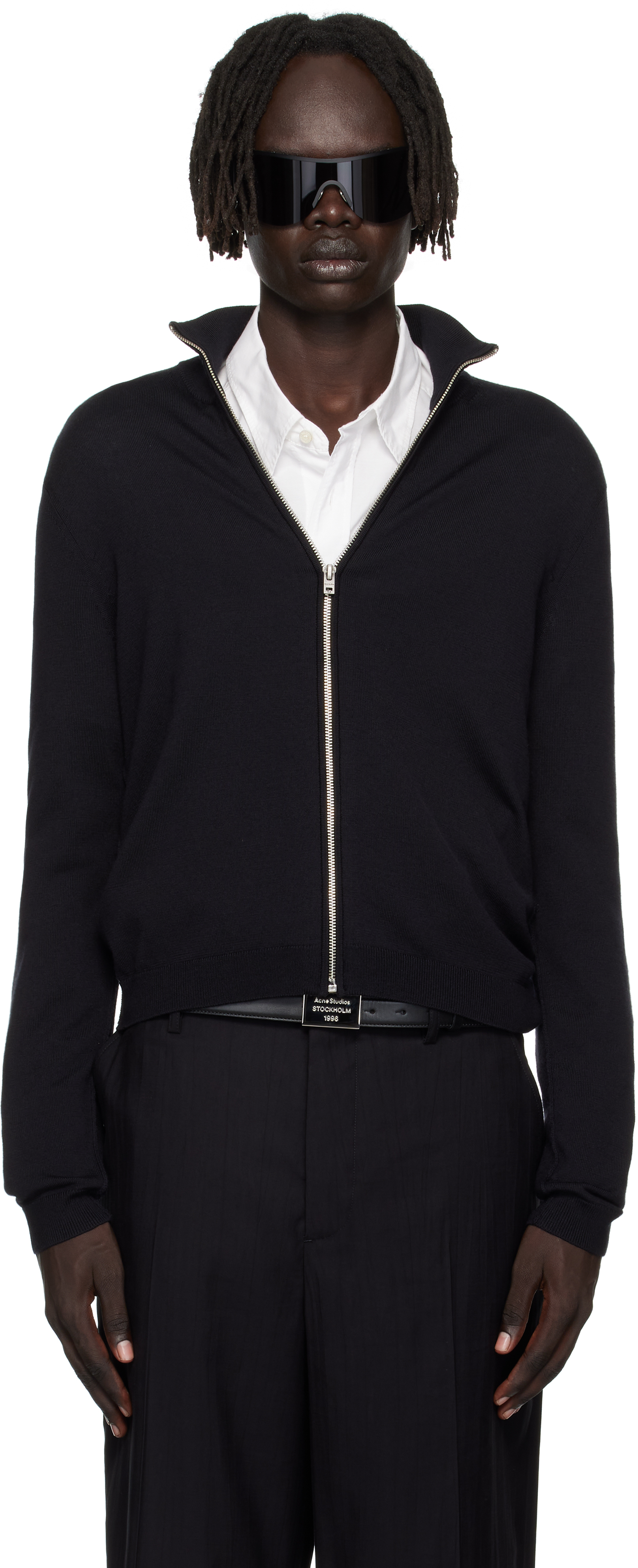 Acne Studios ブラック ロゴ ジップアップカーディガン　サイズ m Acne Studios ブラック ロゴ ジップアップカーディガンサイズ m