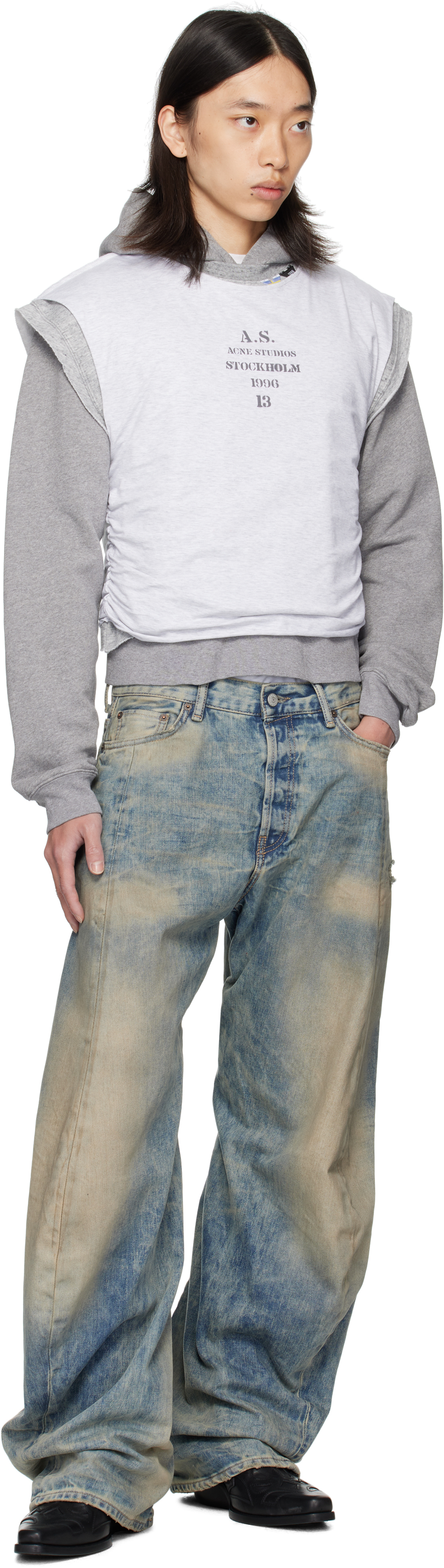 Acne Studios Gray Layered Hooded Sweatshirt In Gray