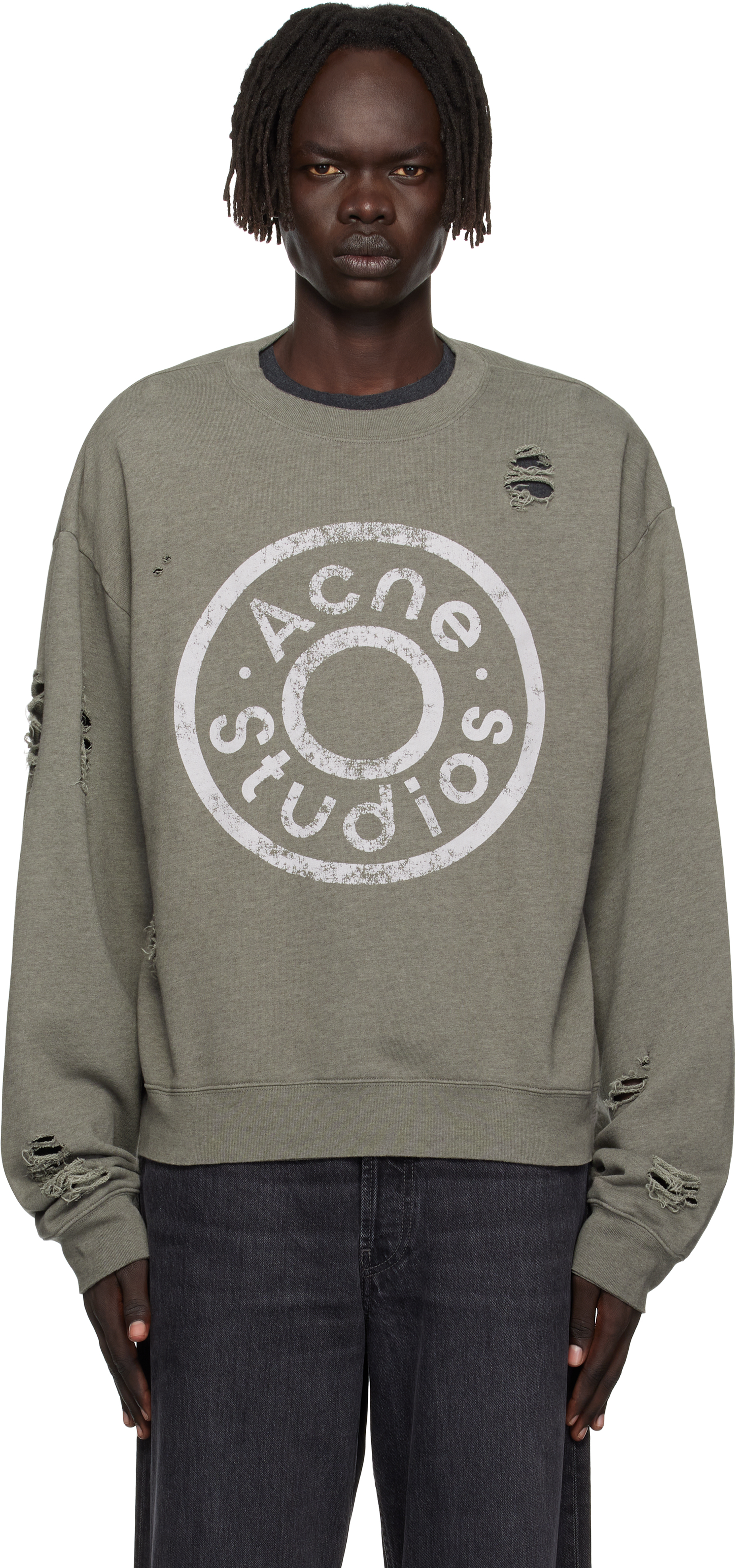アクネストゥディオズ　クルーネックスウェットシャツ　グレー Acne Studios メンズ スウェットシャツ | SSENSE 日本