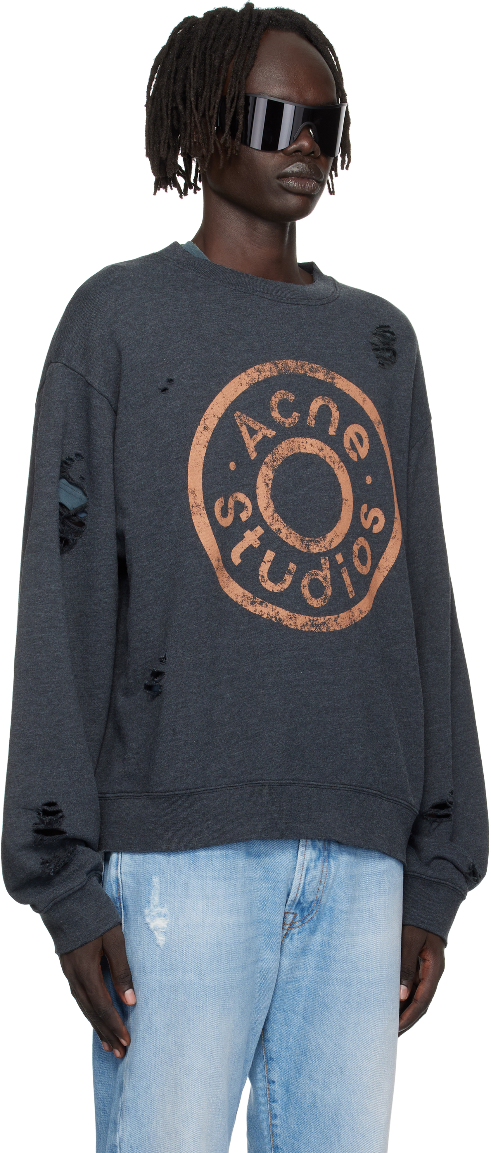 Acne Studios Black Printed Logo Sweatshirt In Gray
