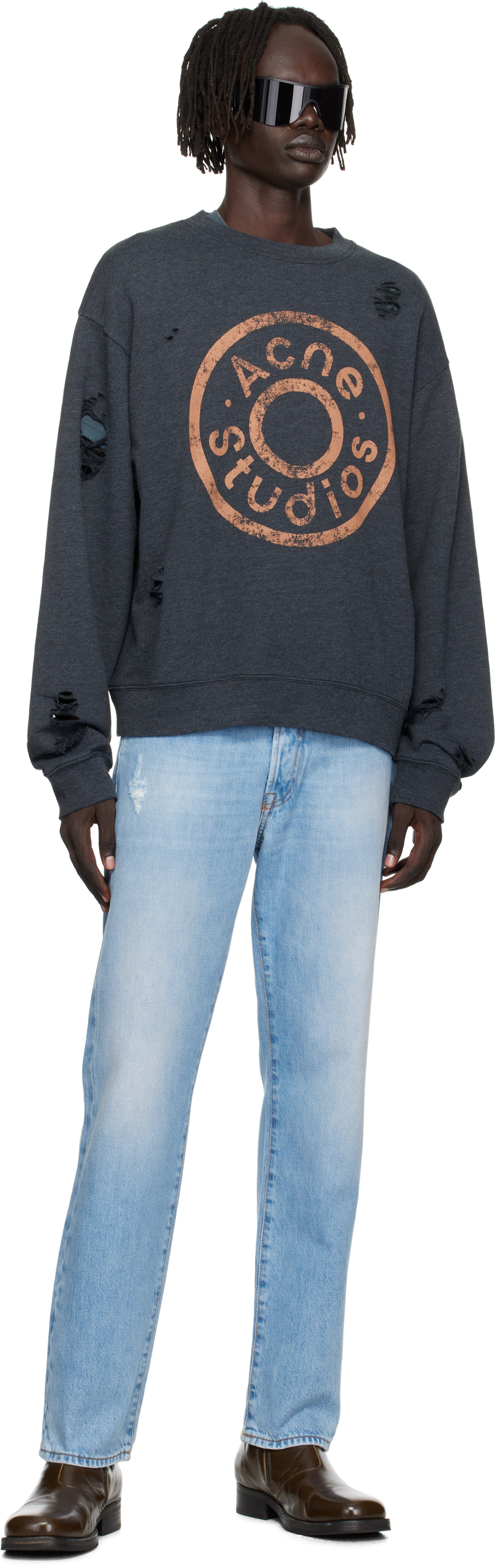 Acne Studios Black Printed Logo Sweatshirt In Gray