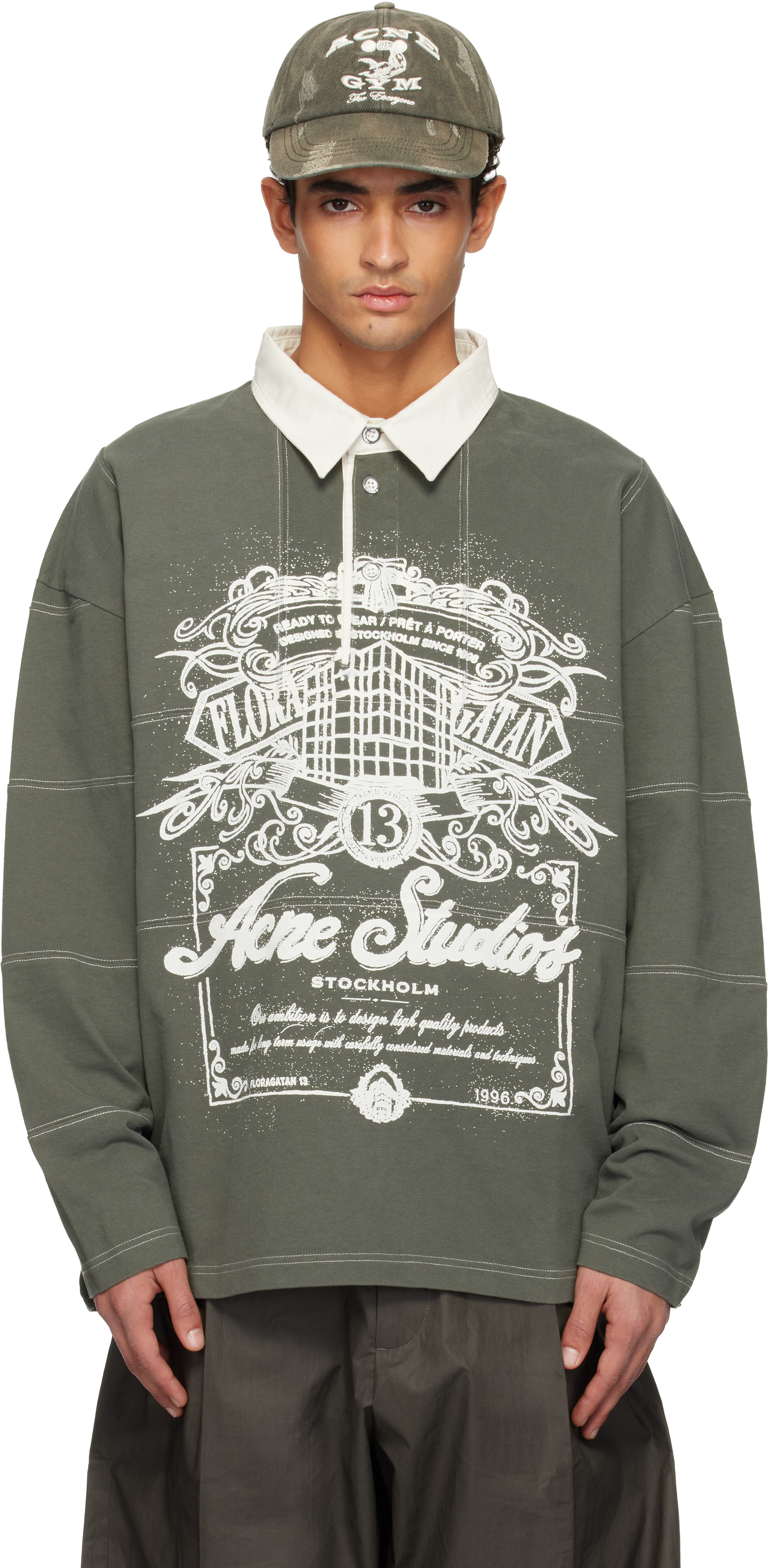 Acne Studios: カーキ ロゴ ポロシャツ | SSENSE 日本