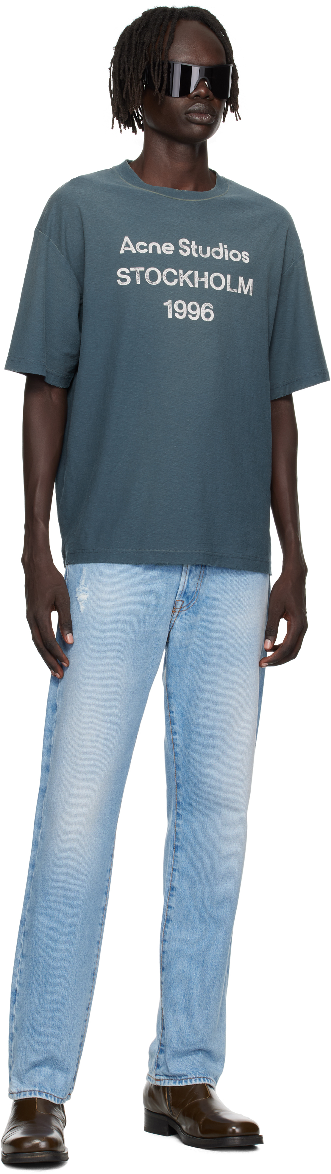 Acne Studios Exford Distressed Logo-print Cotton And Hemp-blend Jersey T-shirt In Green