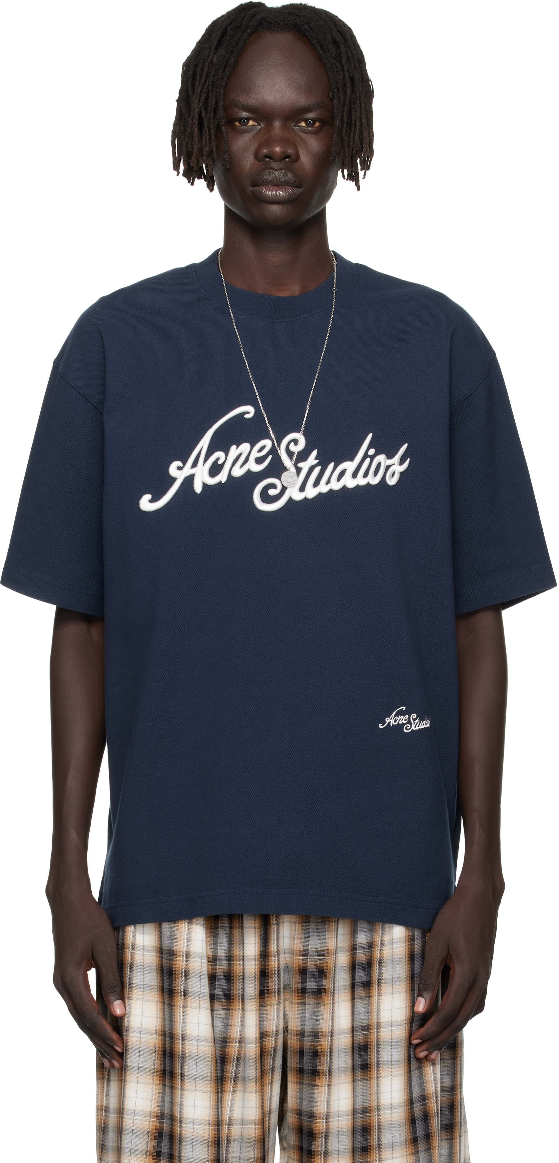 Acne Studios Navy Logo Relaxed Fit T-shirt In Blue