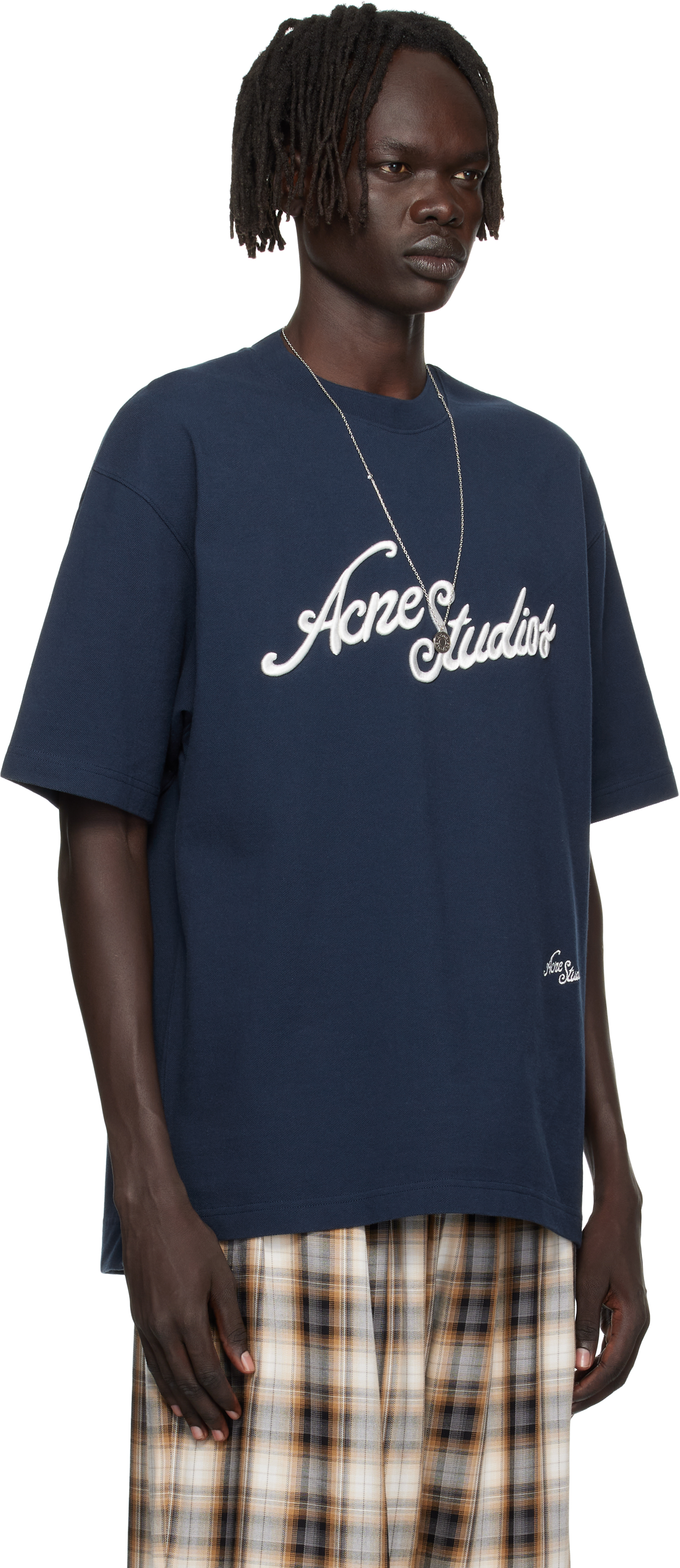Acne Studios Navy Logo Relaxed Fit T-shirt In Blue
